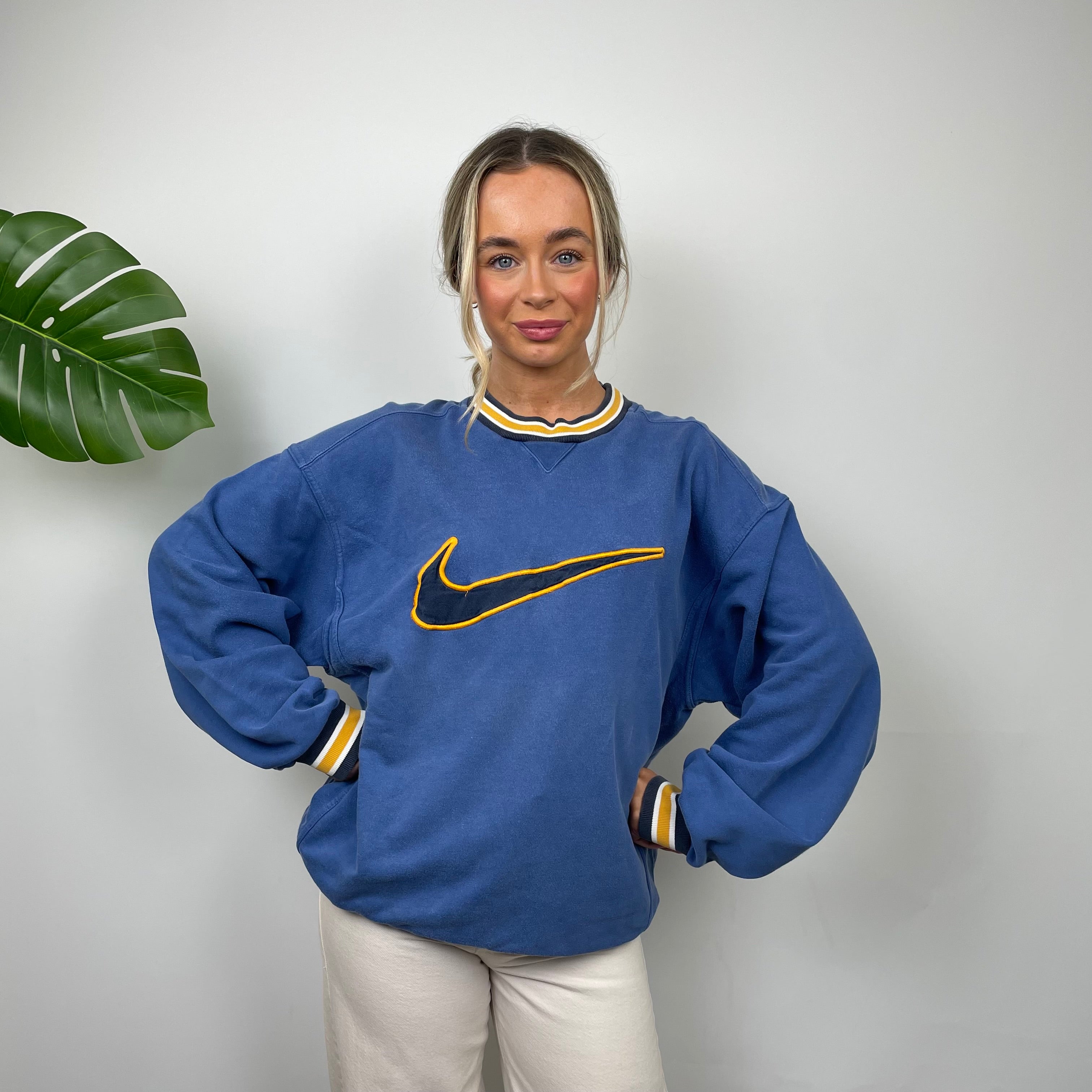 Nike RARE Blue Embroidered Swoosh Sweatshirt (M)