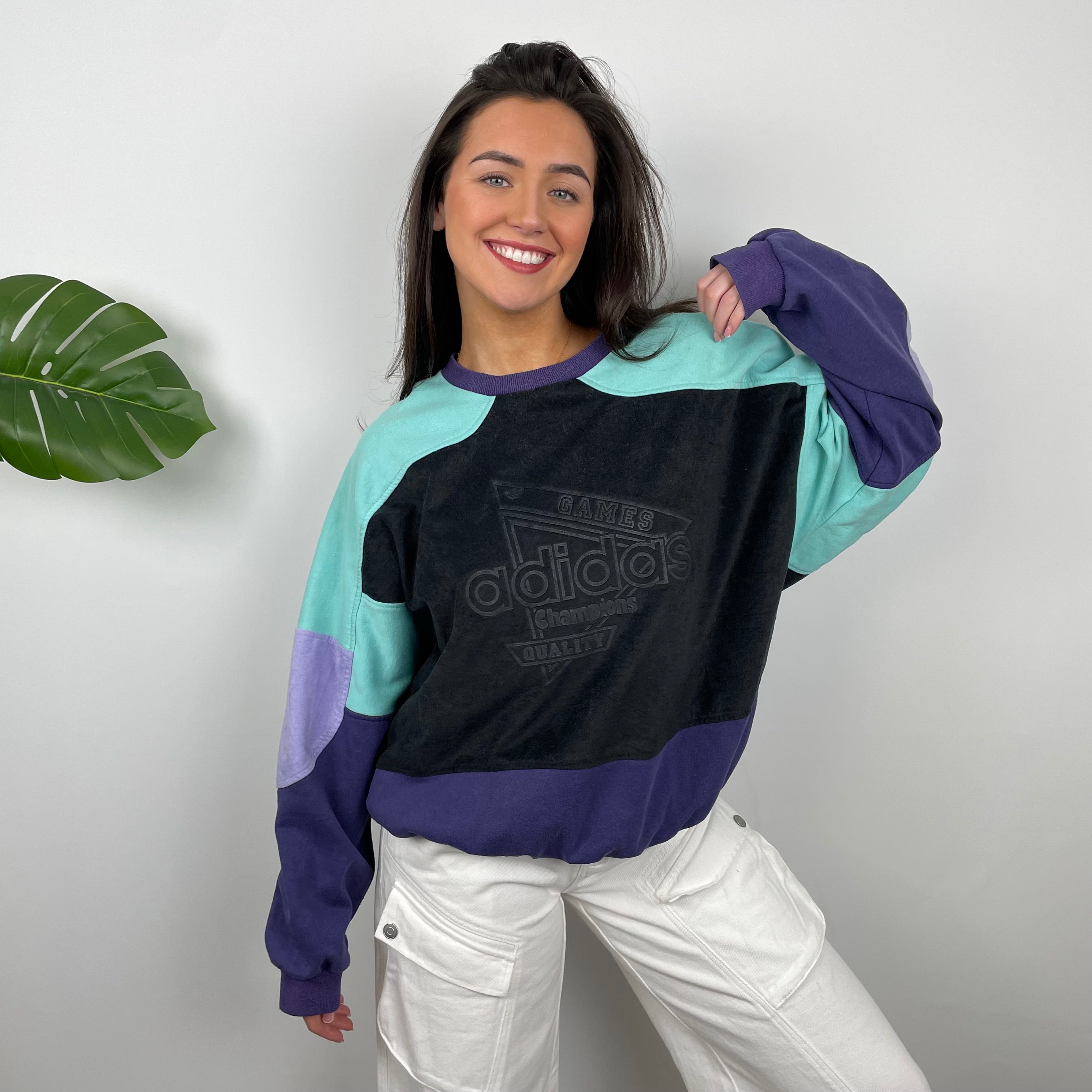Adidas Embroidered Spell Out Colour Block Sweatshirt (M)