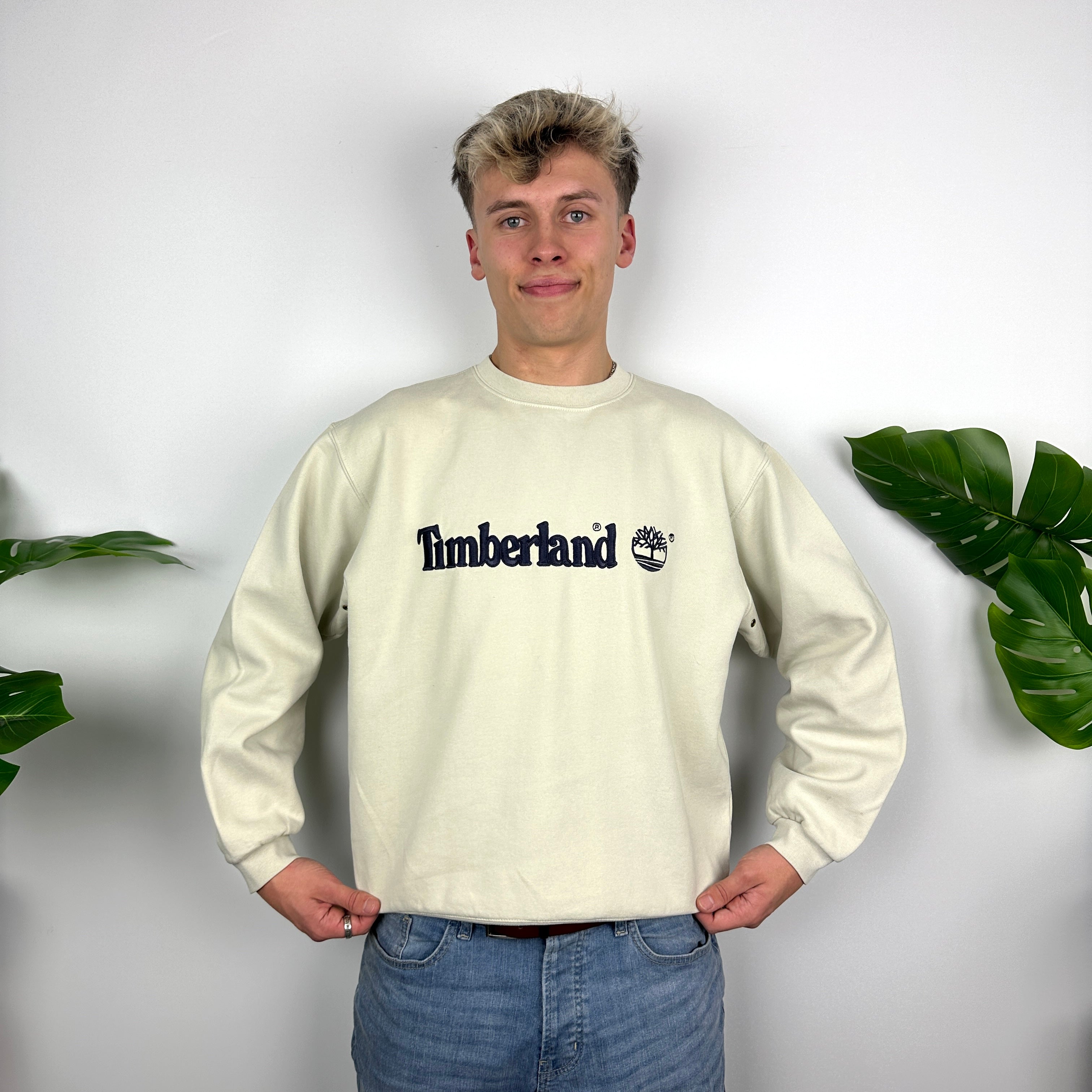 Timberland Cream Embroidered Spell Out Sweatshirt (M)