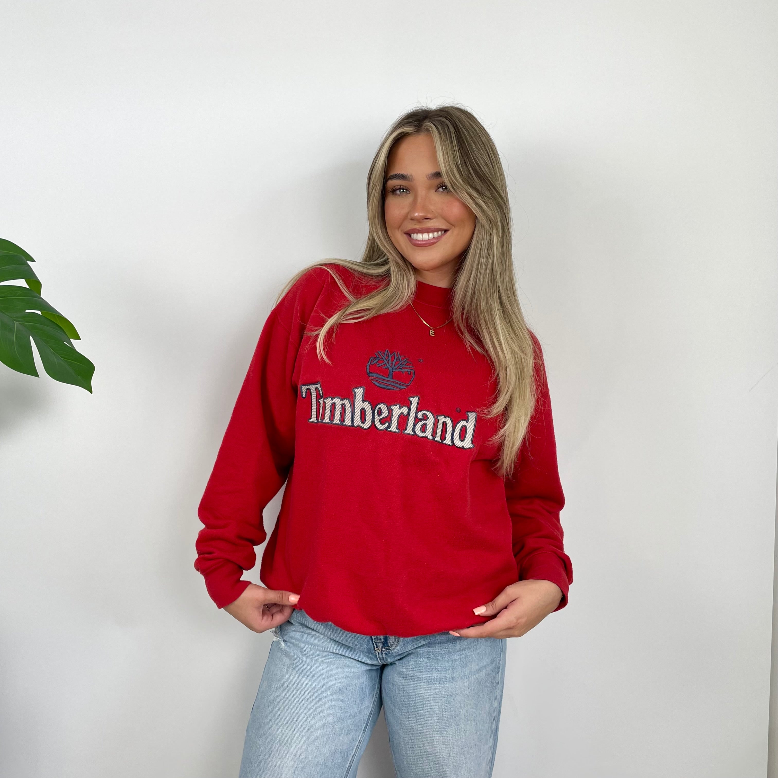Timberland Red Embroidered Spell Out Sweatshirt (M)