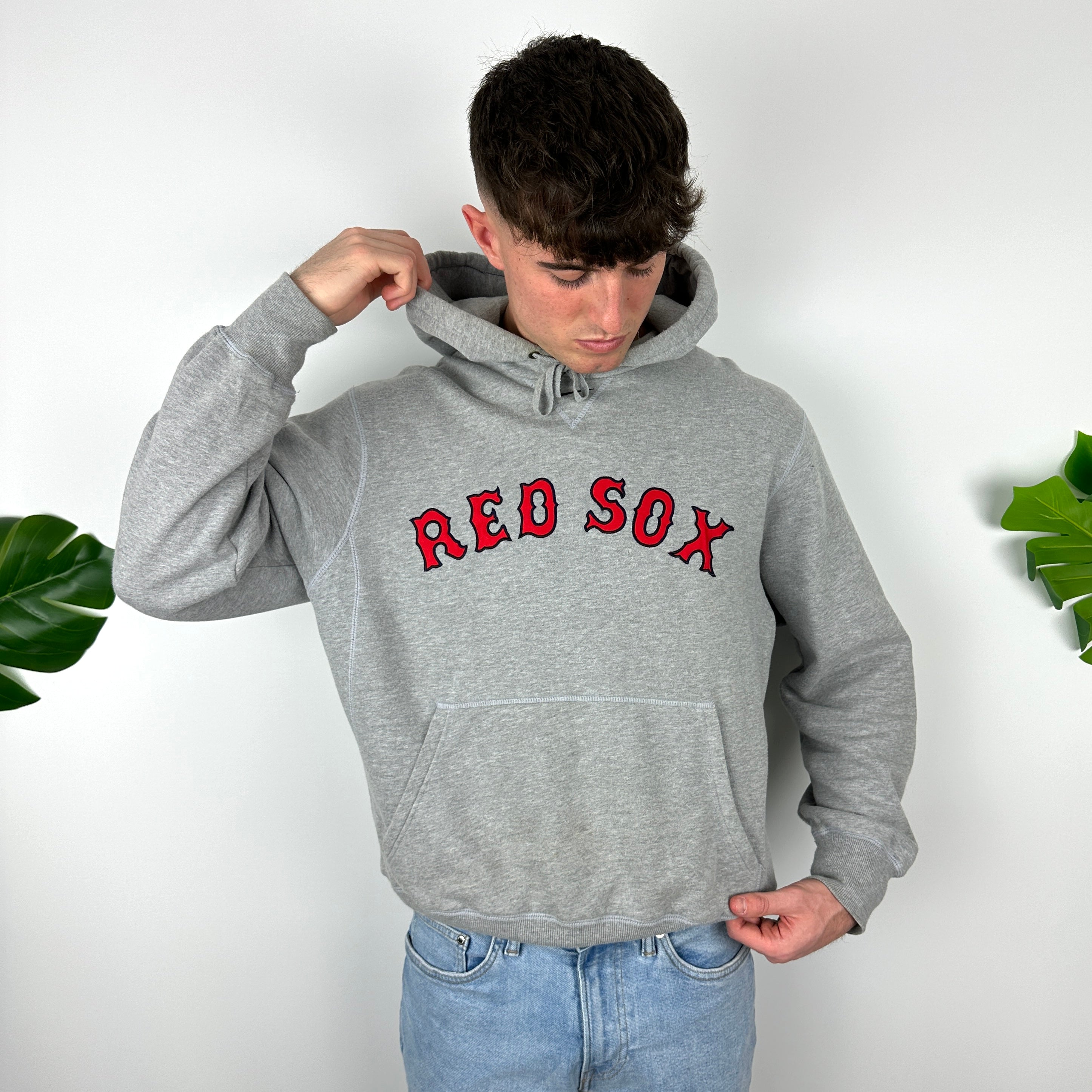 Nike X Boston Red Sox Grey Embroidered Spell Out Hoodie (M)