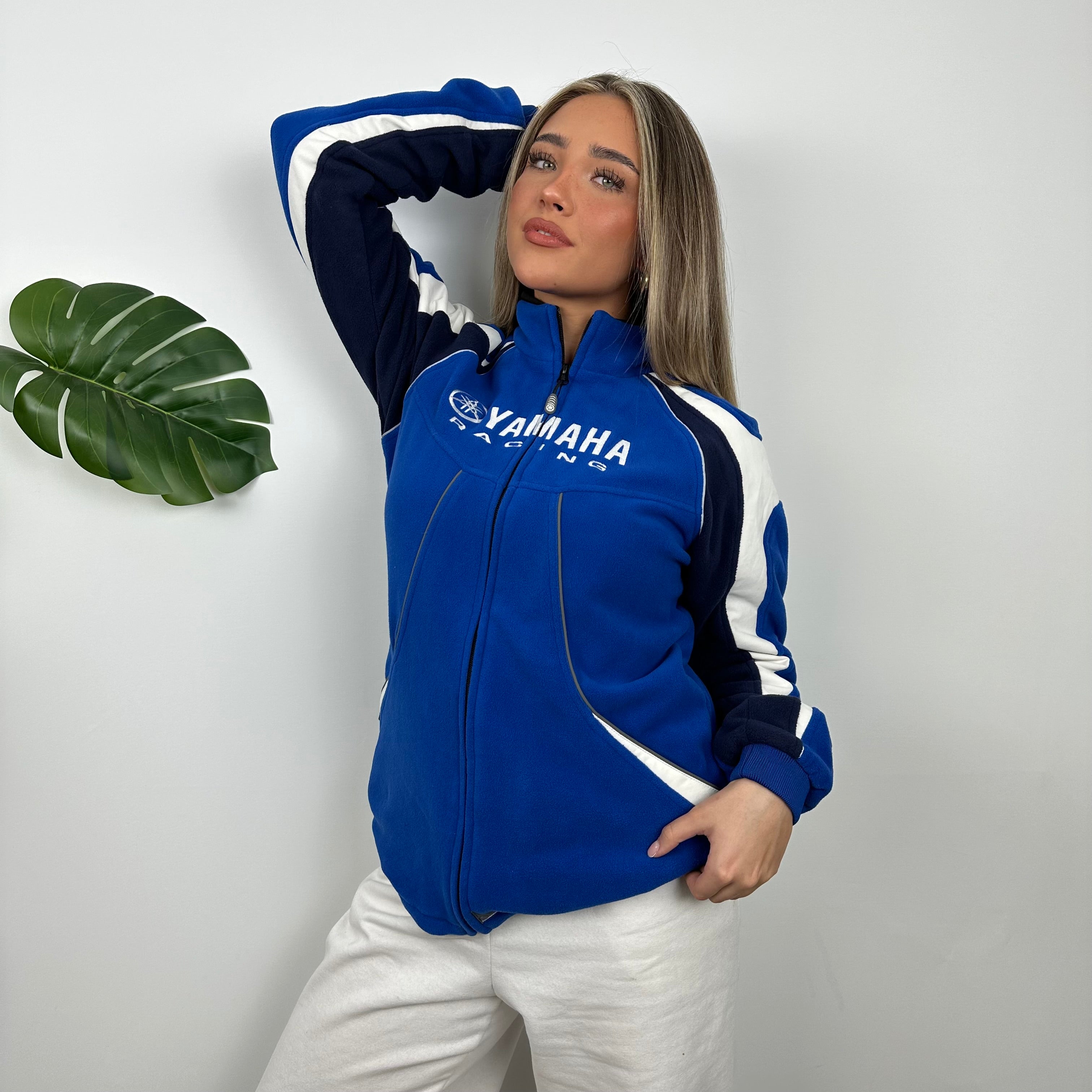 Yamaha Racing Team Blue Embroidered Spell Out Zip Up Hoodie Jacket (M)