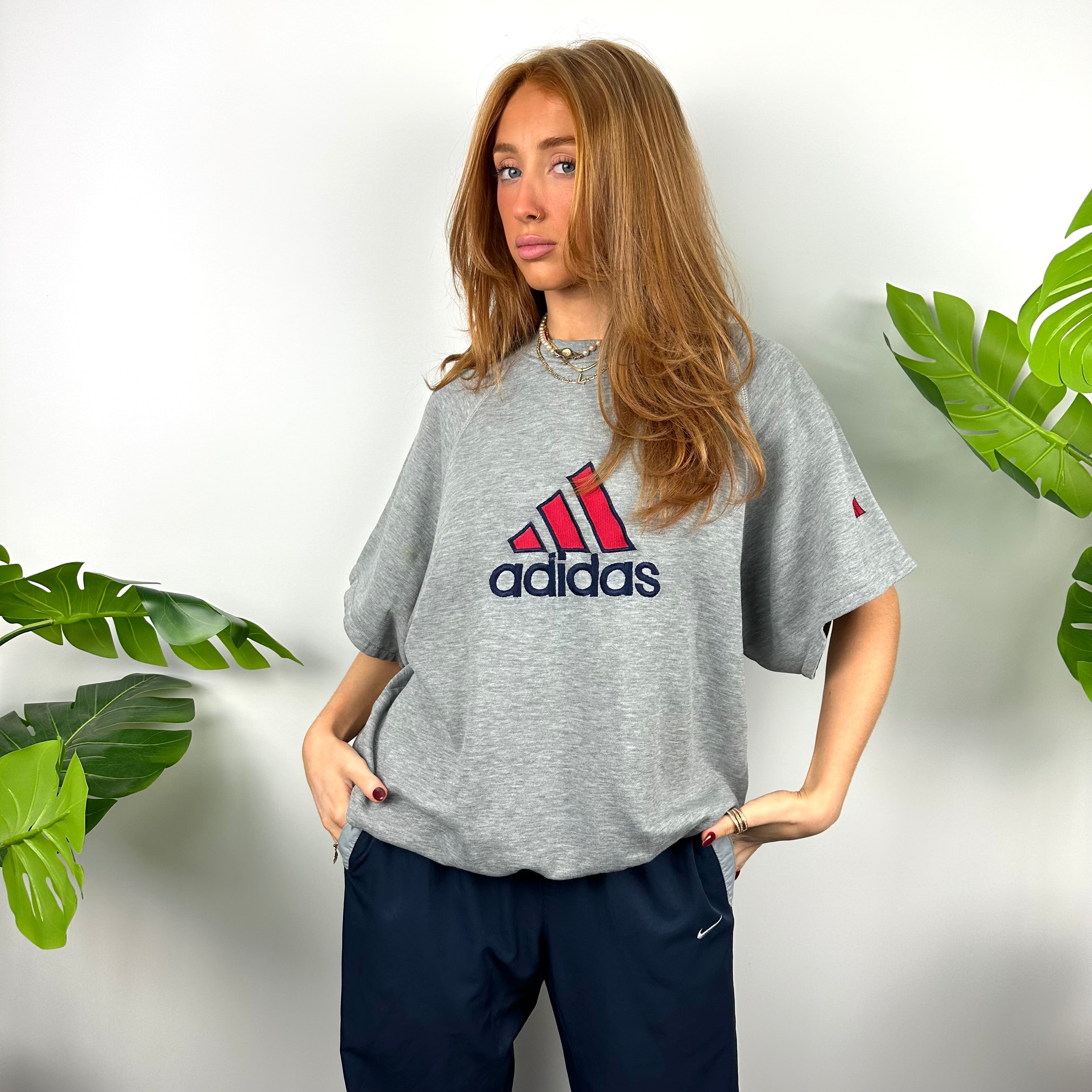 Adidas Grey Embroidered Spell Out T Shirt (L)