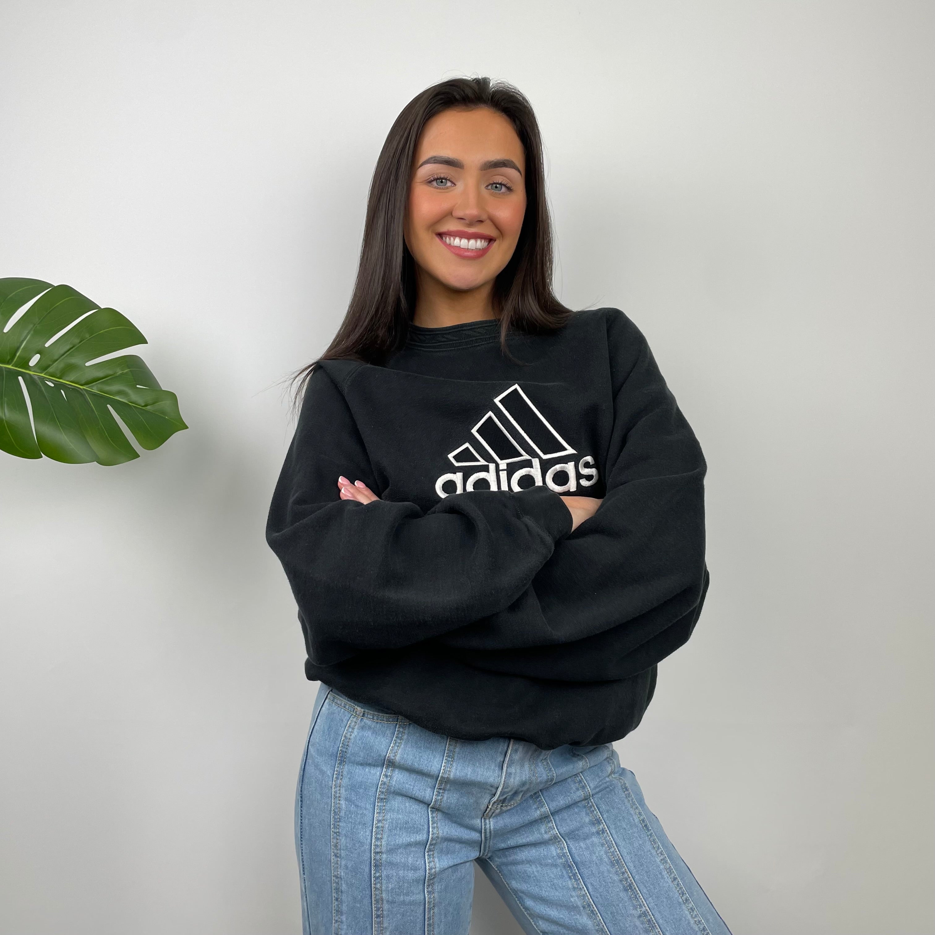 Adidas RARE Black Embroidered Spell Out Sweatshirt (L)