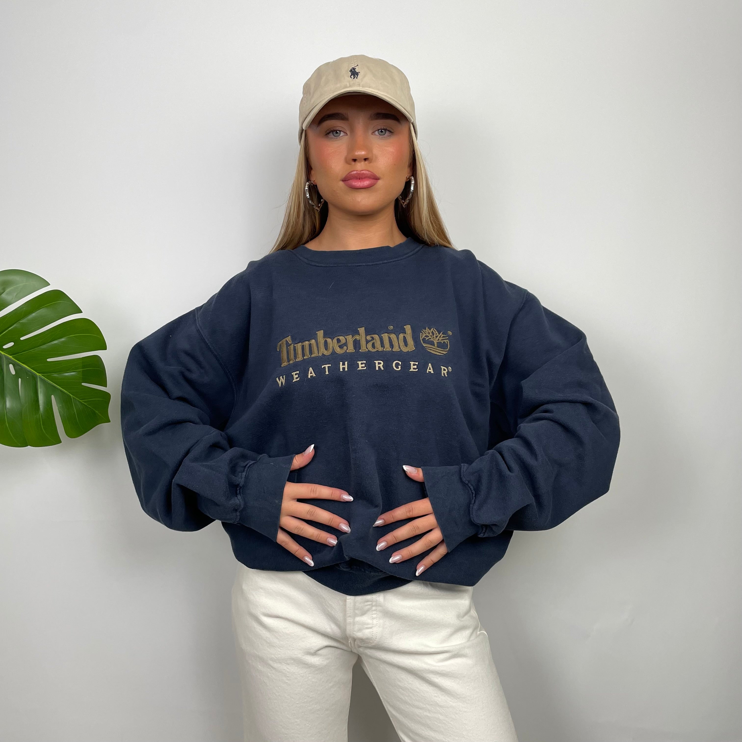 Timberland Navy Embroidered Spell Out Sweatshirt (XL)