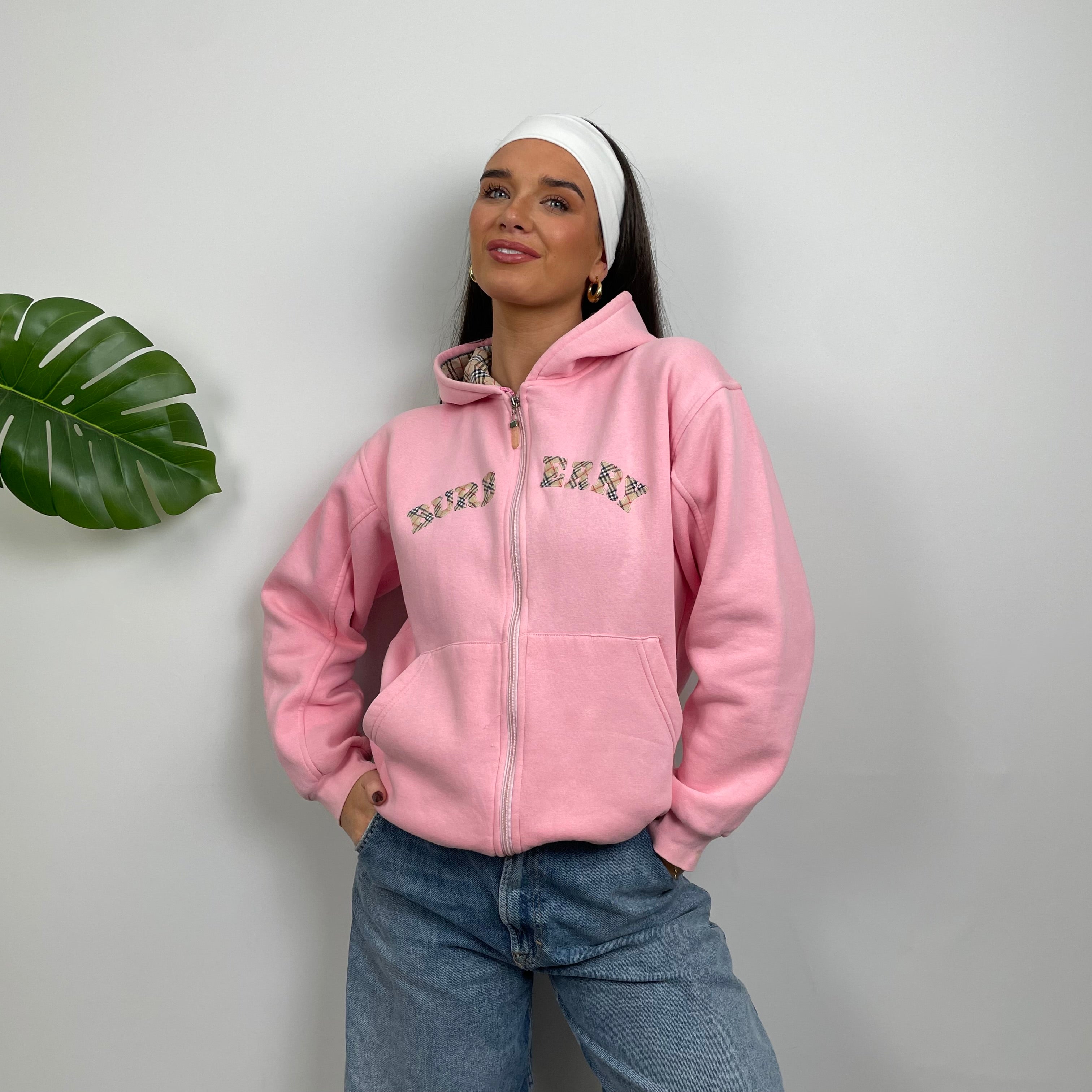 Burberry Pink Embroidered Logo Zip Up Sweatshirt (S)