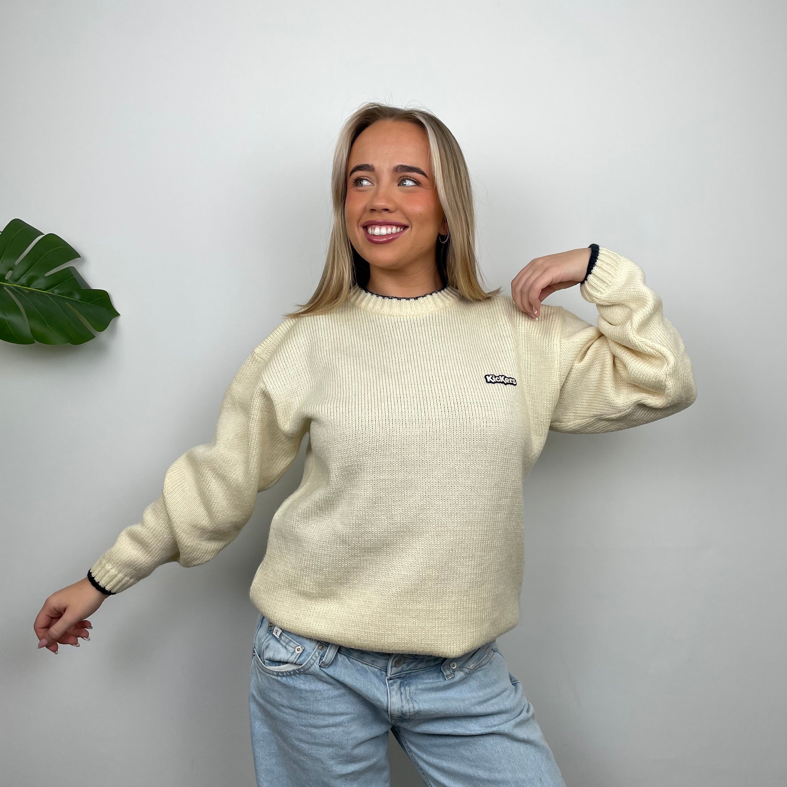 Kickers Cream Spell Out Knitted Sweater (L)