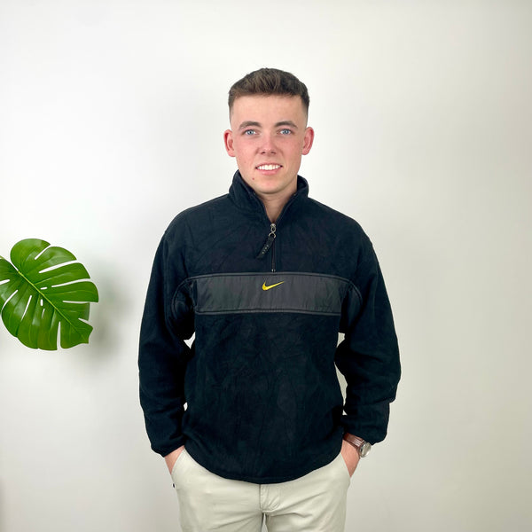 Nike Black Embroidered Swoosh Teddy Bear Fleece Quarter Zip Sweatshirt (S)