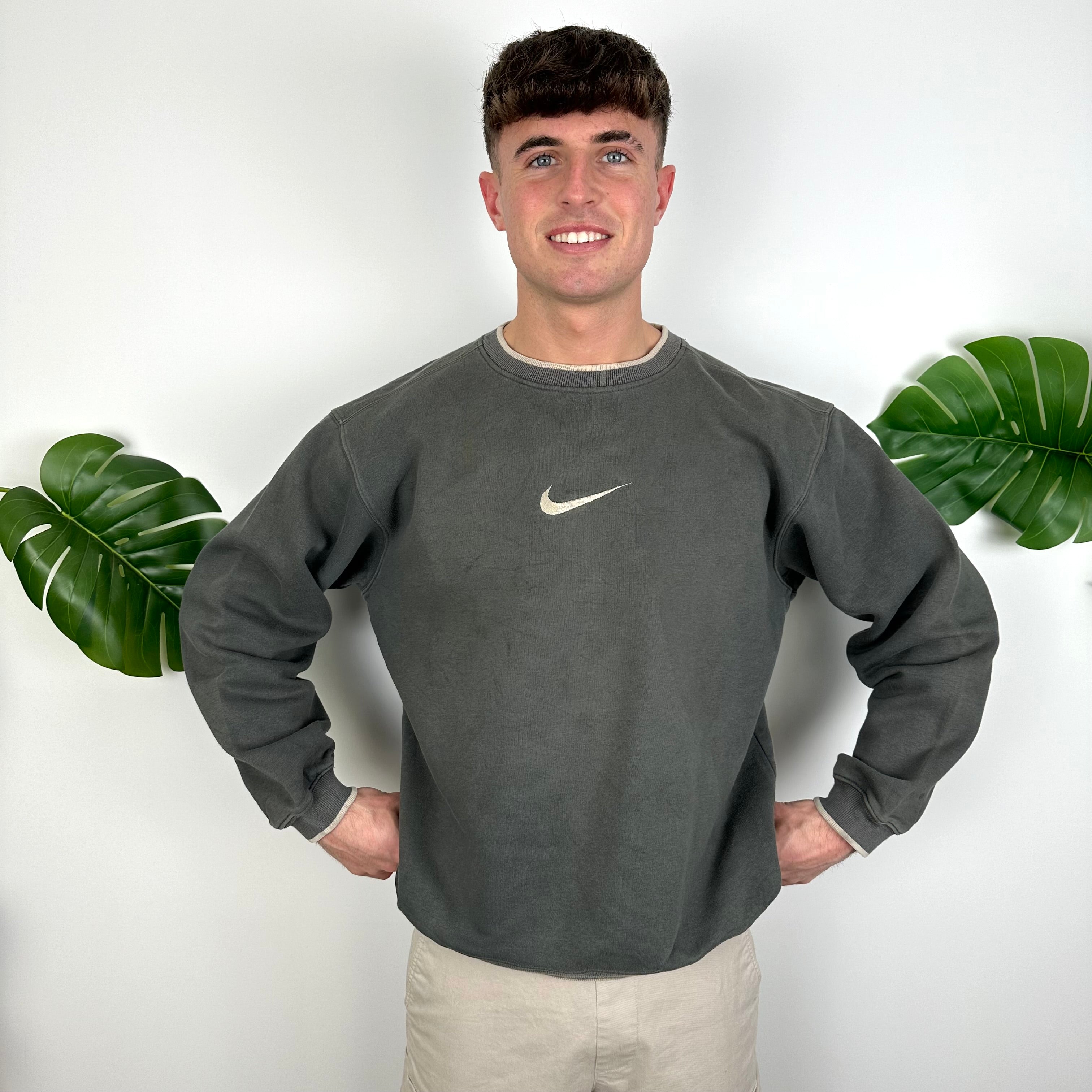 Nike Grey Embroidered Swoosh Sweatshirt (L)