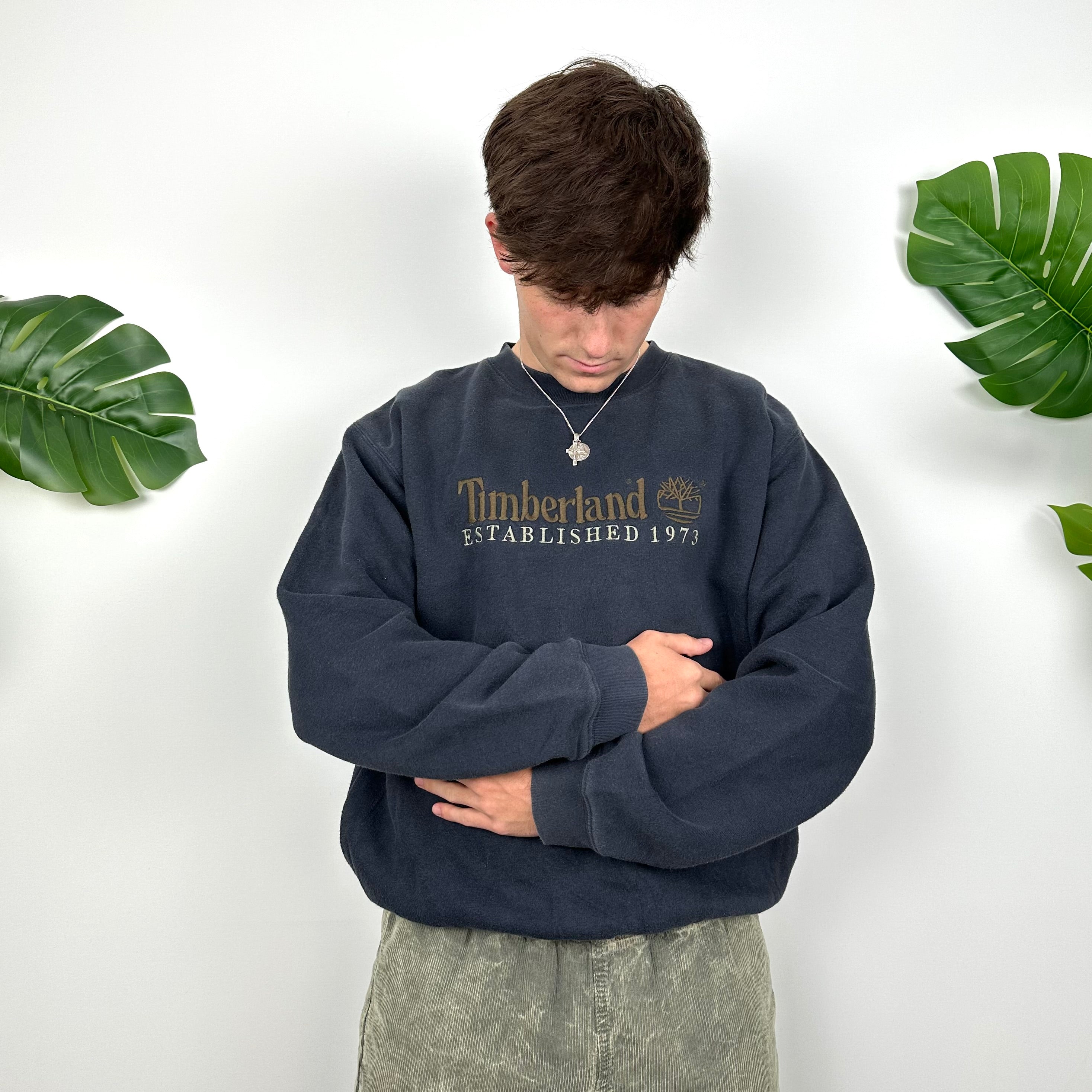 Timberland Navy Embroidered Spell Out Sweatshirt (M)