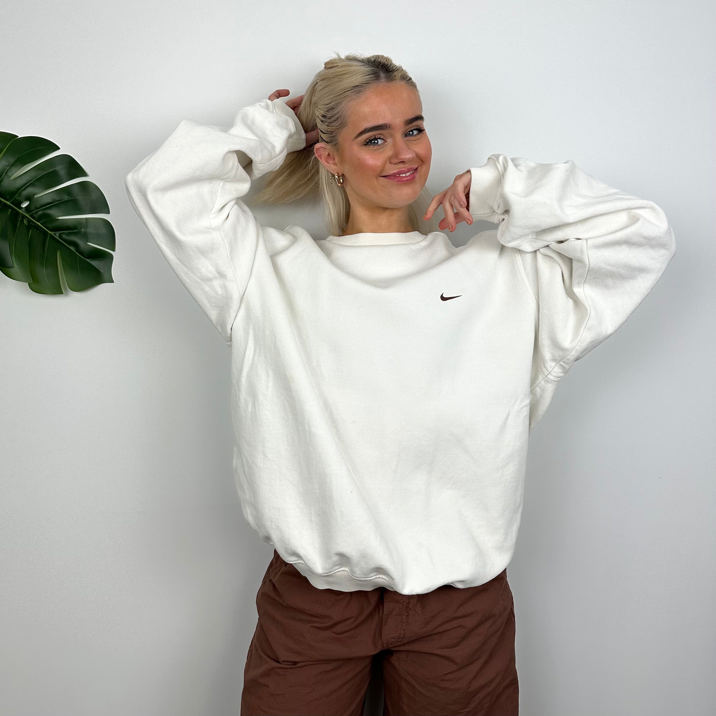 Nike White Embroidered Swoosh Sweatshirt (L)