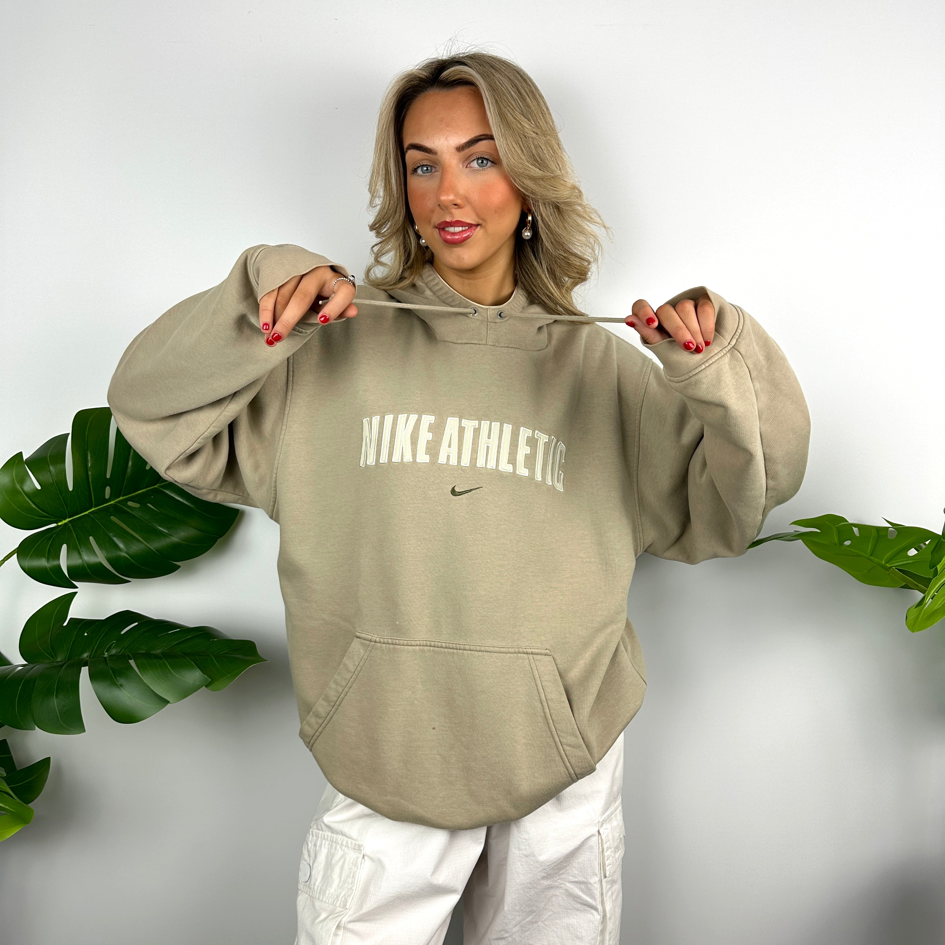 Nike Athletic Beige Embroidered Spell Out Hoodie (L)