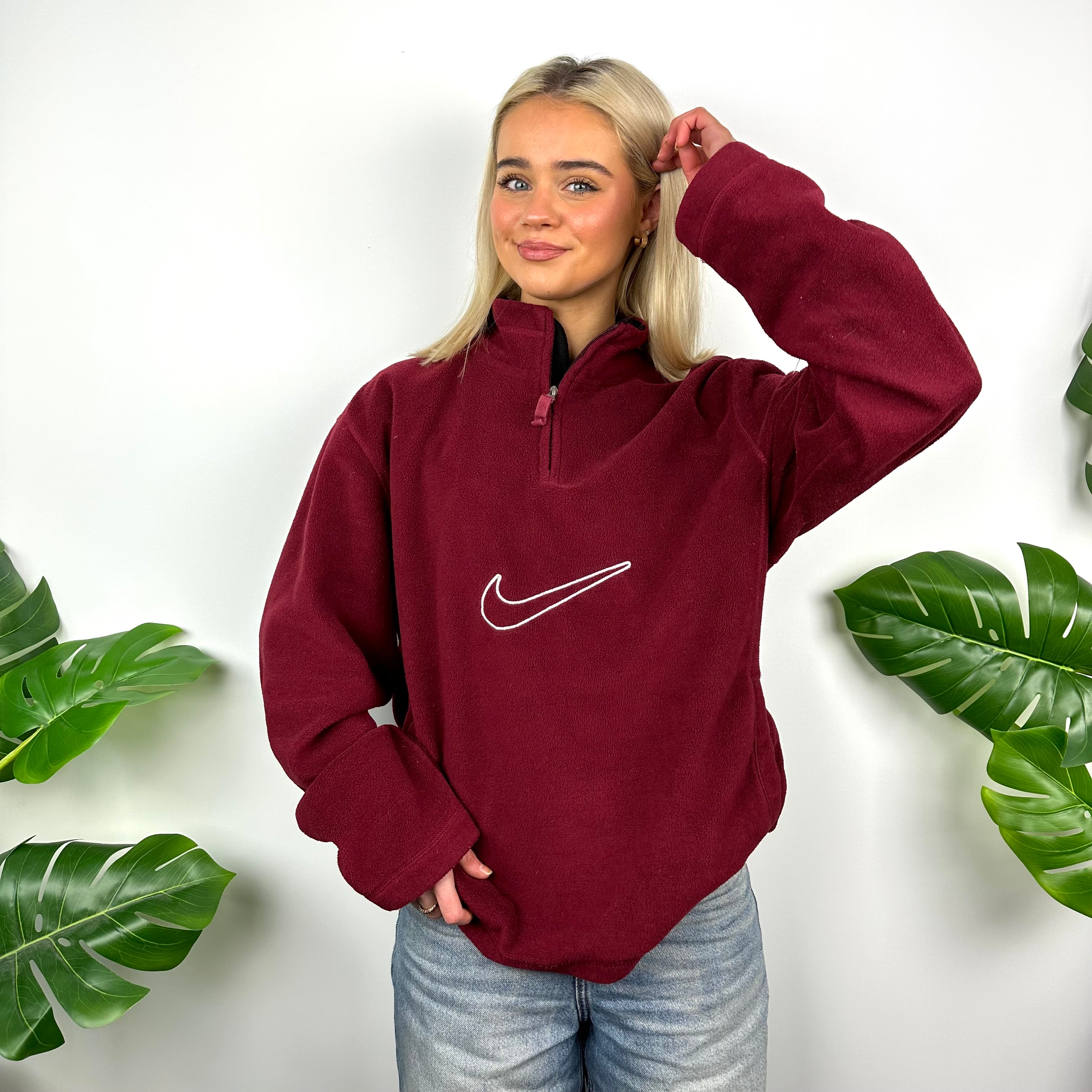 Nike Maroon Embroidered Swoosh Quarter Zip Sweatshirt (M)