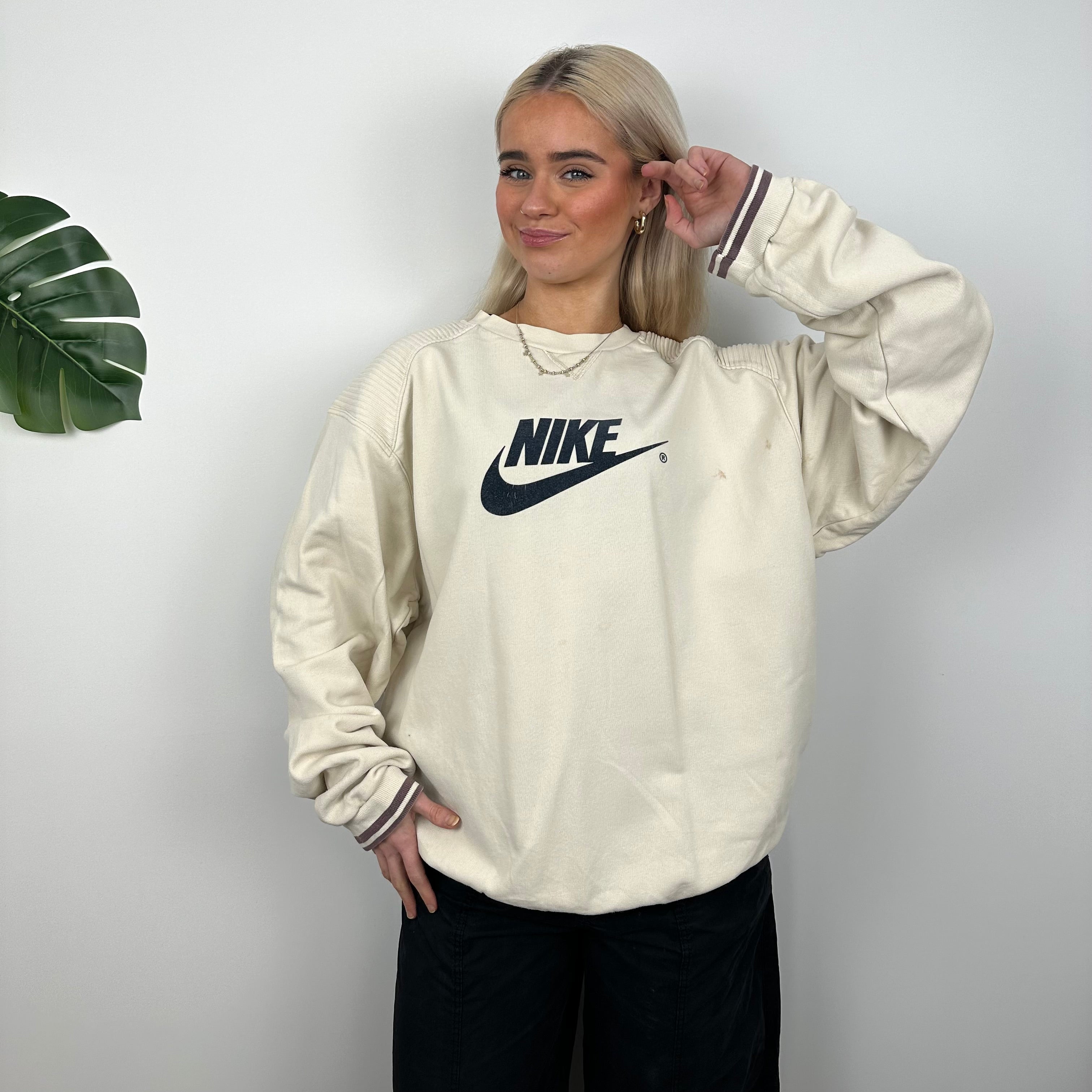 Nike Cream Embroidered Spell Out Sweatshirt (L)