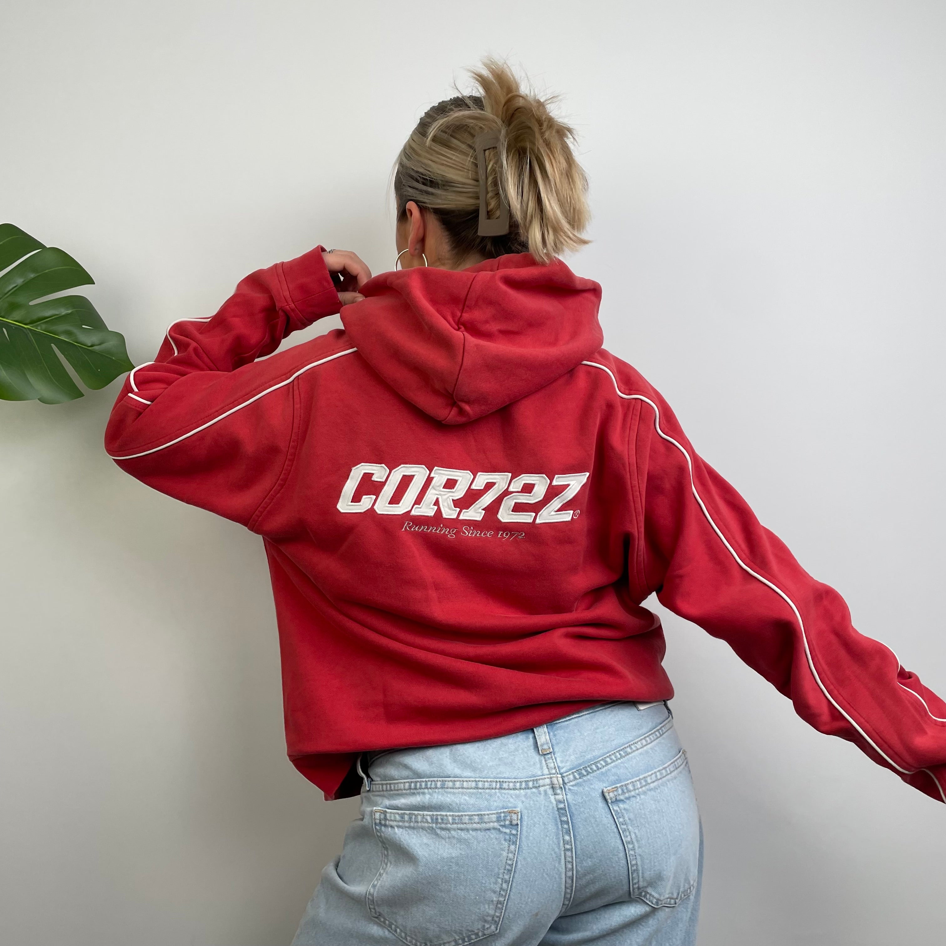 Nike Cortez RARE Red Embroidered Spell Out Hoodie (S)