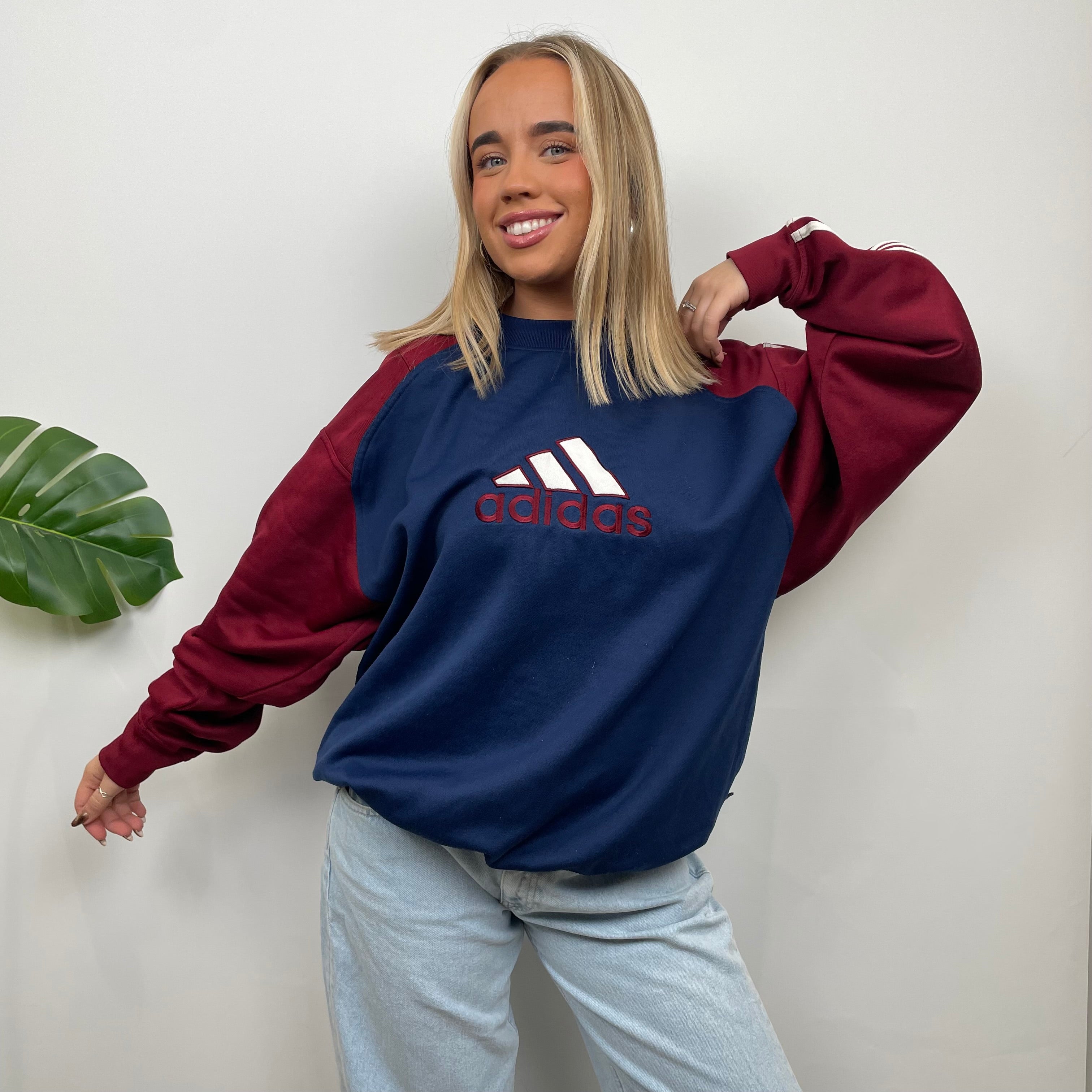 Adidas RARE Red and Navy Embroidered Spell Out Sweatshirt (L)