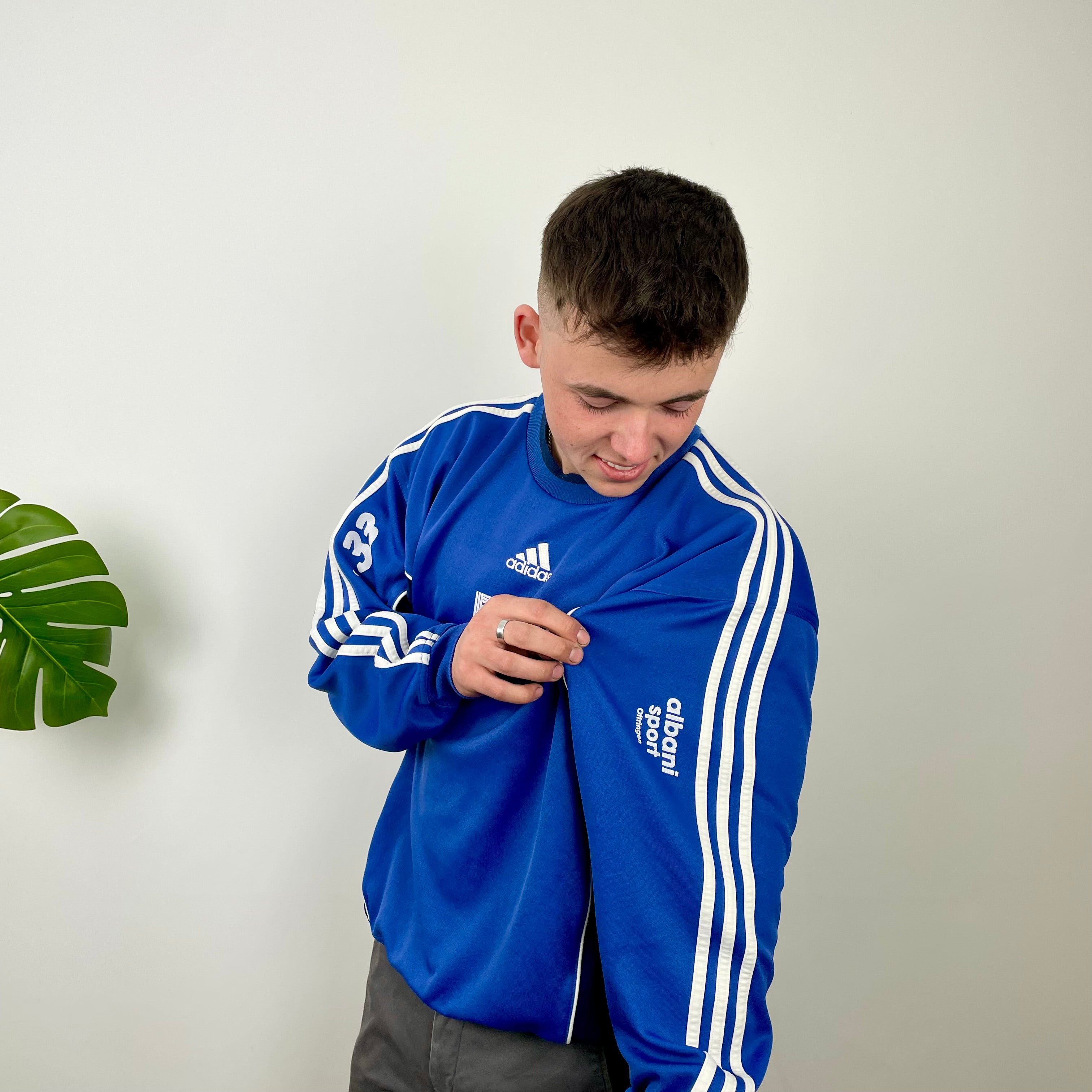 Adidas Blue Embroidered Spell Out Sweatshirt (L)