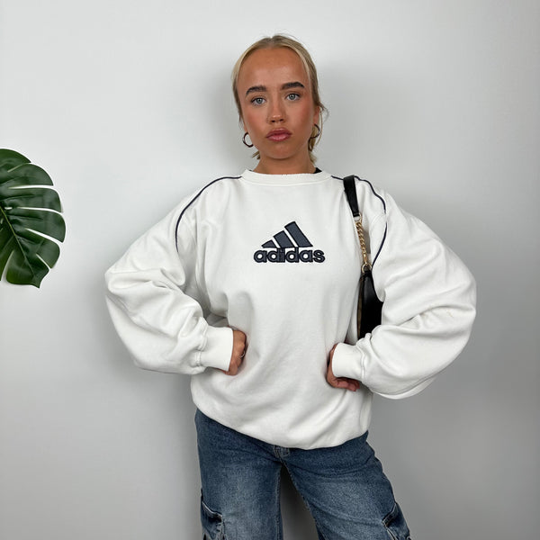 Adidas White Embroidered Spell Out Sweatshirt (L)