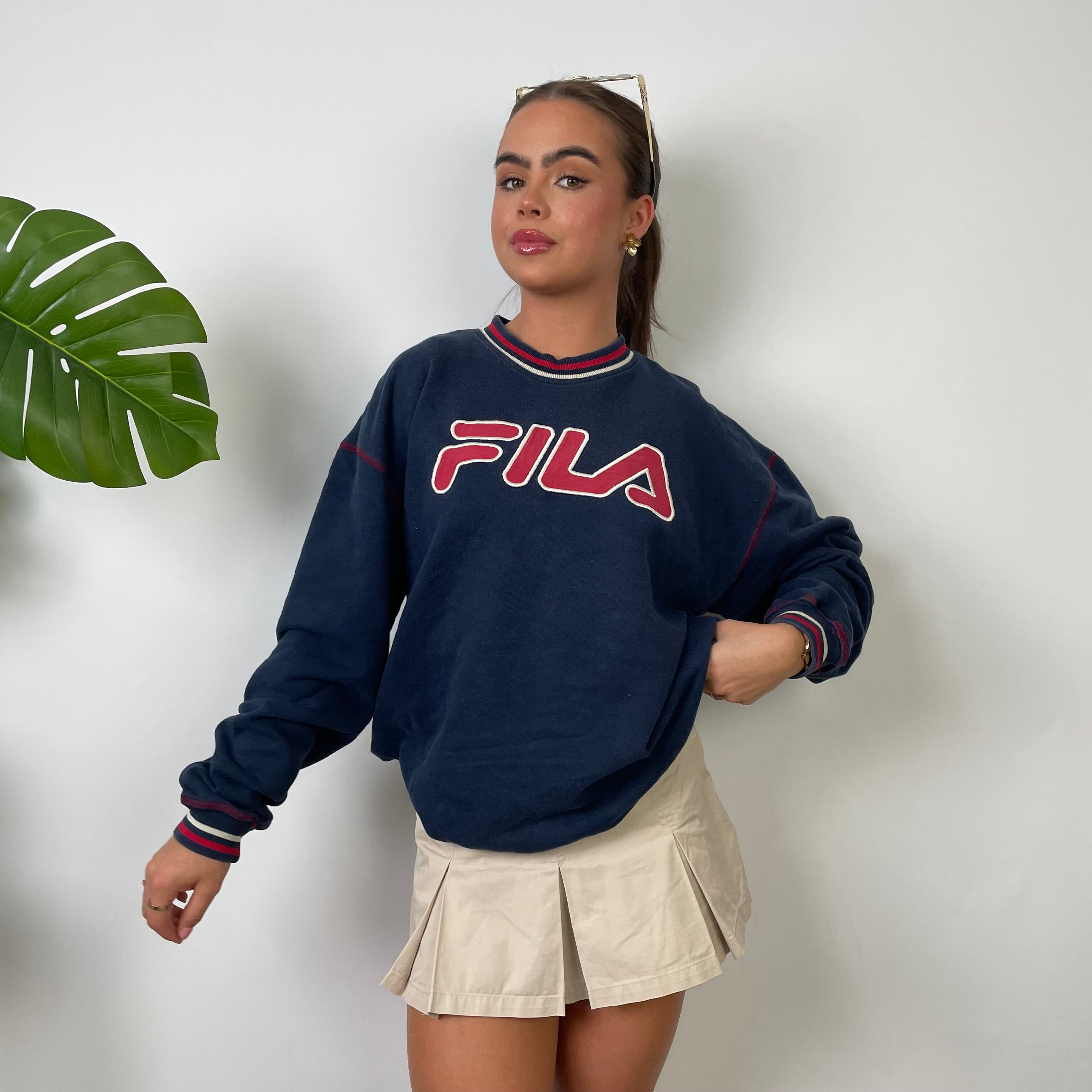 FILA Navy Embroidered Spell Out Sweatshirt (M)