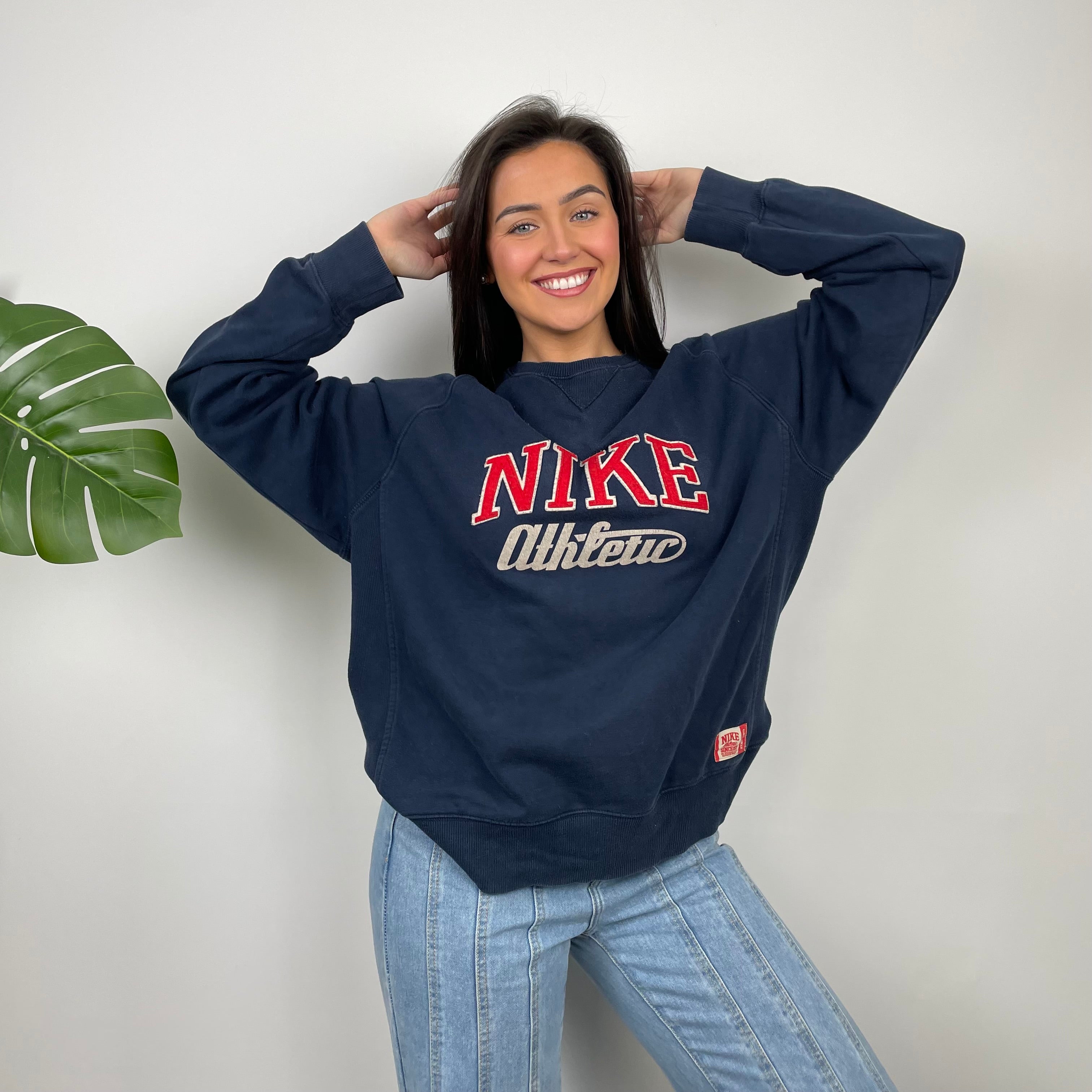 Nike Athletic Navy Embroidered Spell Out Sweatshirt (L)