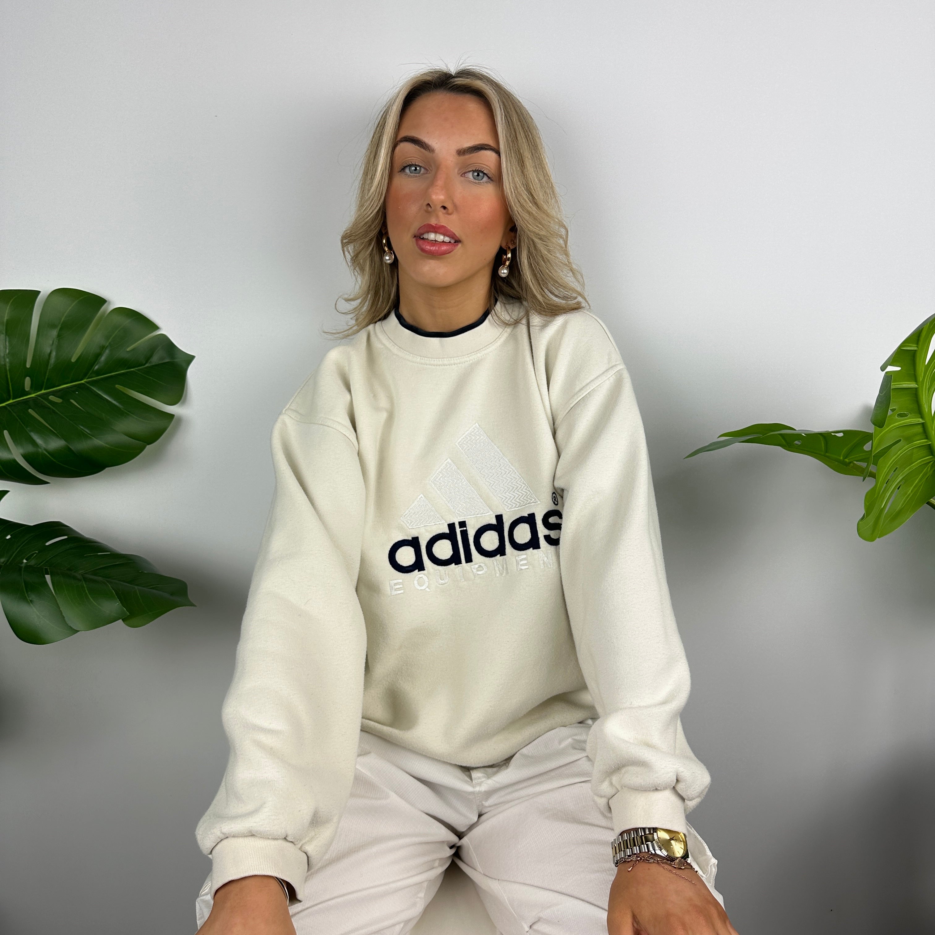 Adidas Equipment RARE Cream Embroidered Spell Out Sweatshirt (M)