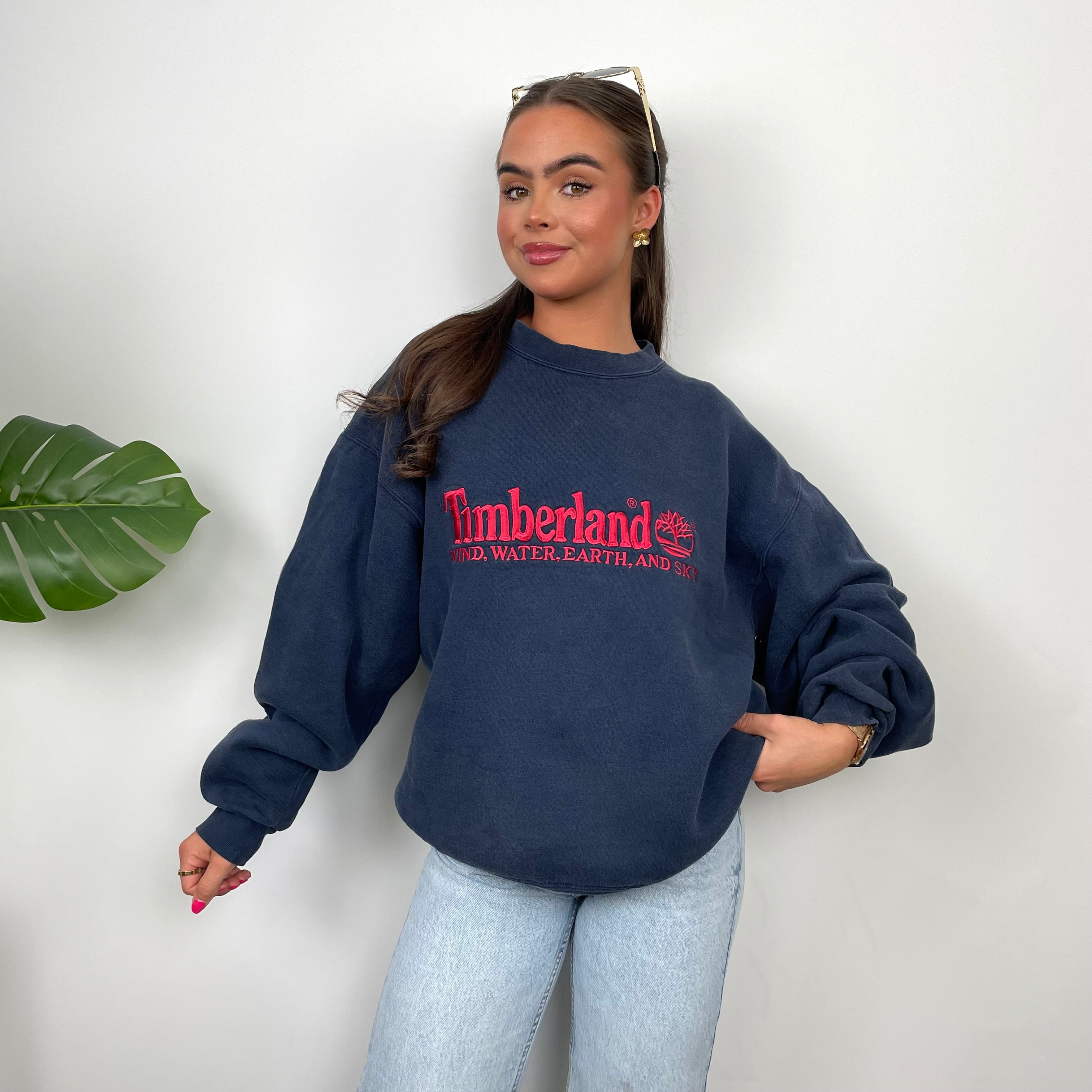 Timberland Navy Embroidered Spell Out Sweatshirt (M)