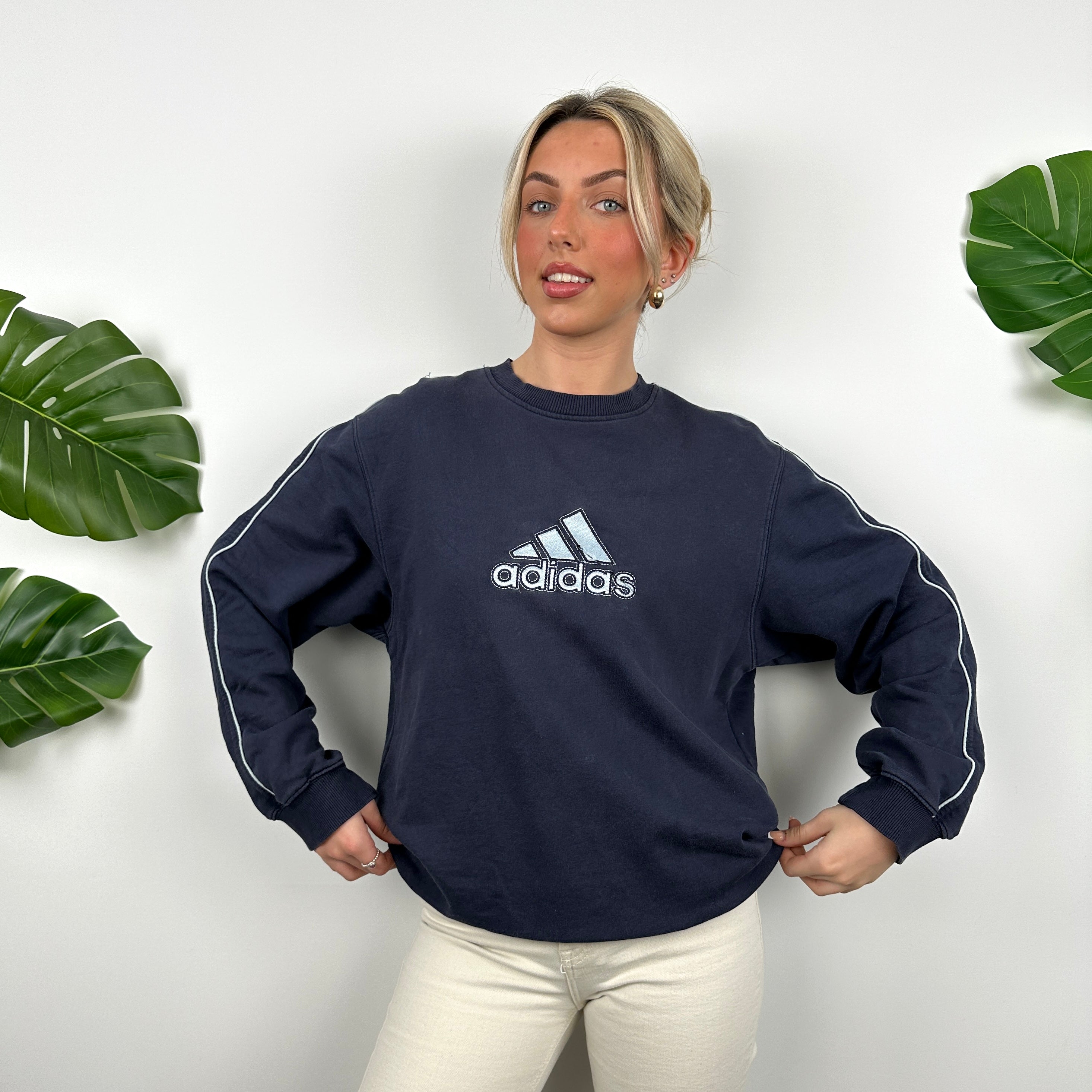 Adidas Navy Embroidered Spell Out Sweatshirt (M)