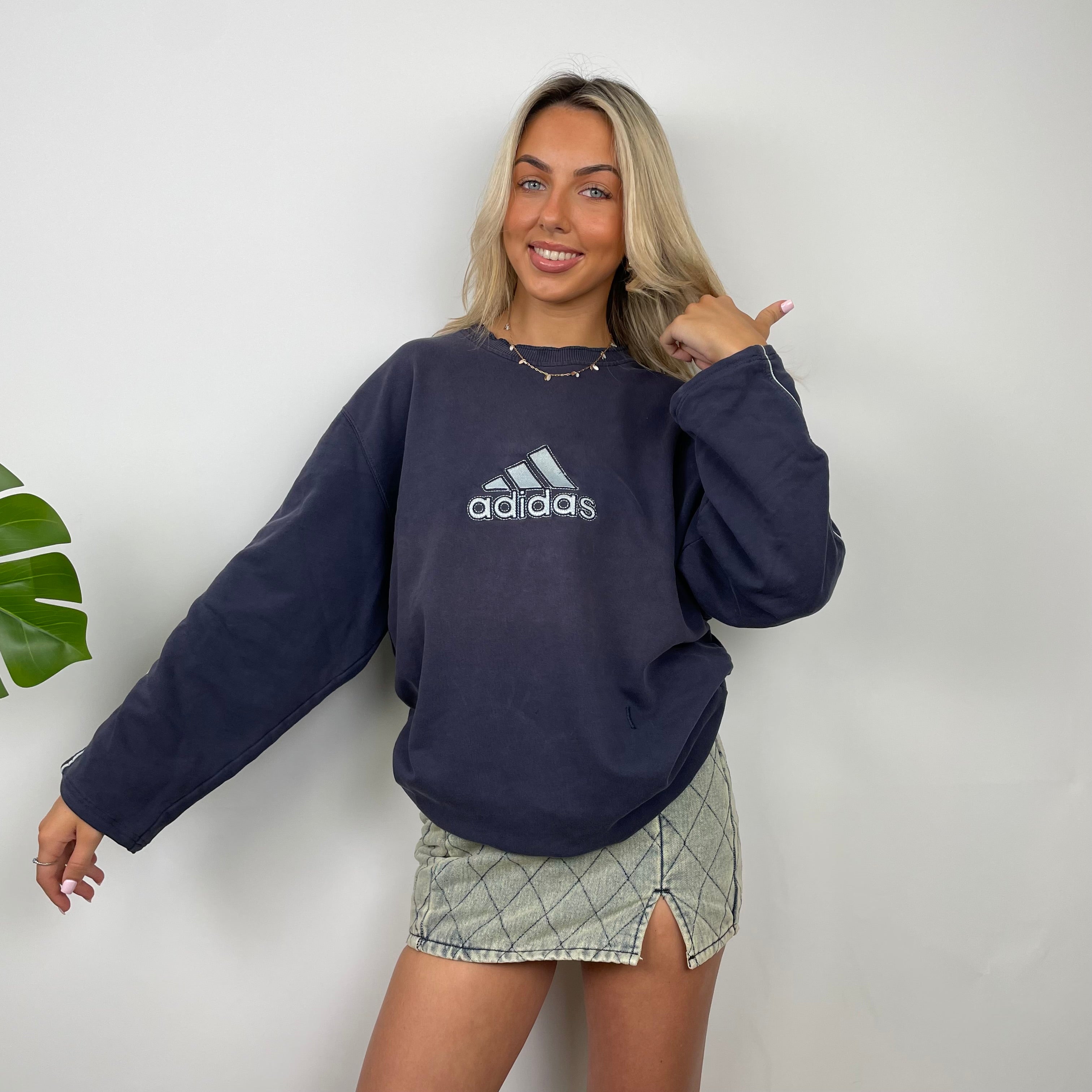 Adidas Navy Embroidered Spell Out Sweatshirt (L)