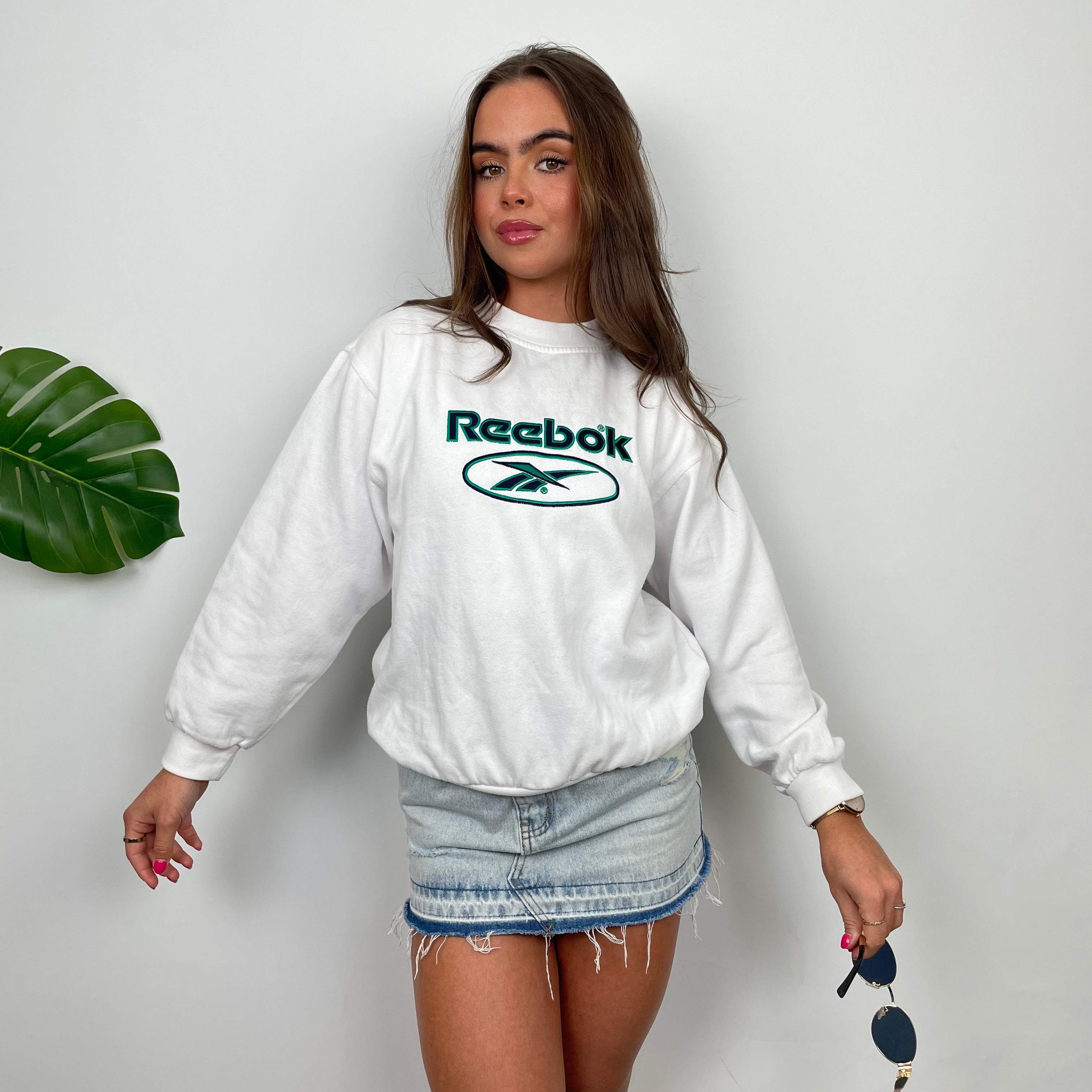 Reebok White Embroidered Spell Out Sweatshirt (XS)