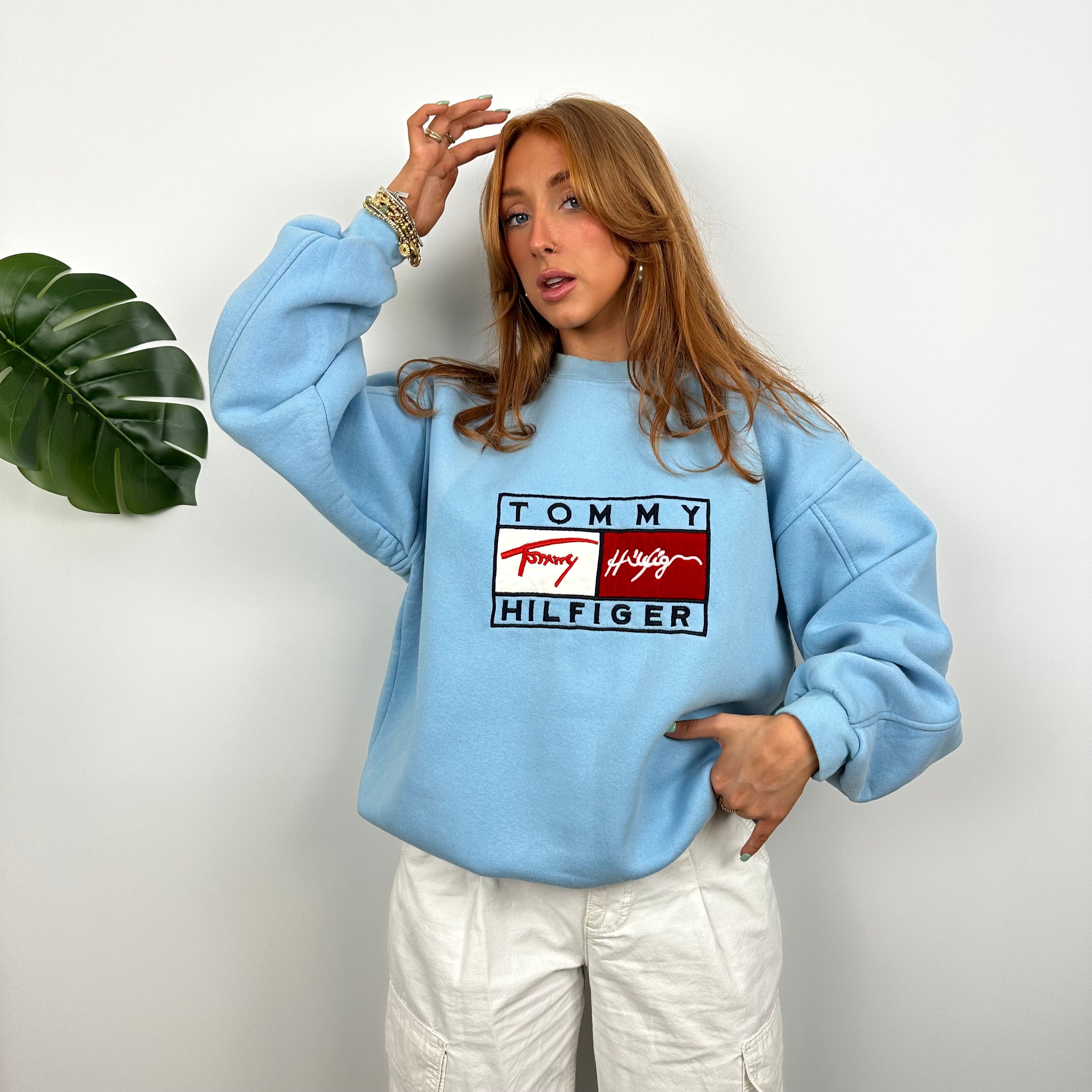 Tommy Hilfiger RARE Baby Blue Embroidered Spell Out Sweatshirt (M)