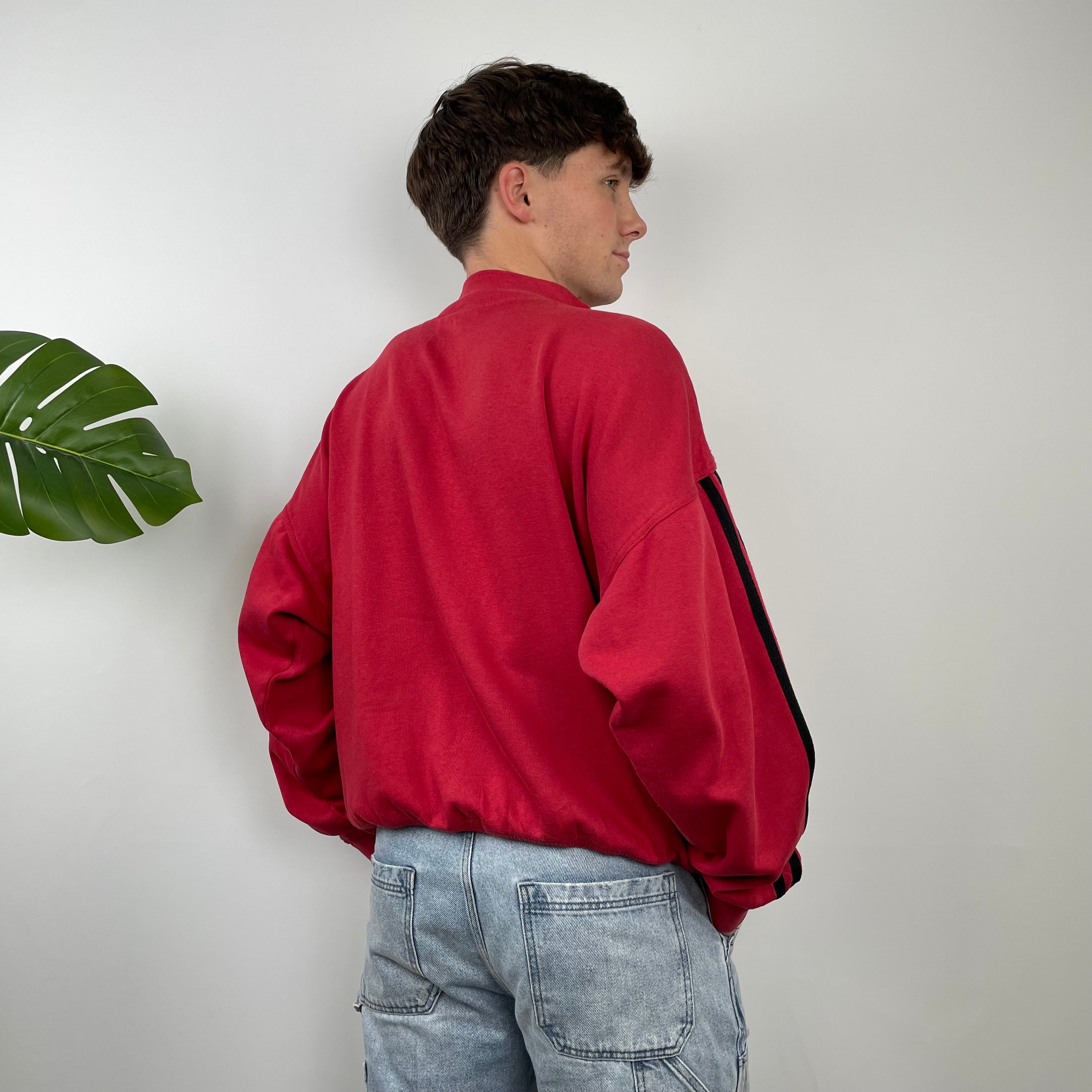 Adidas Red Embroidered Spell Out Sweatshirt (M)