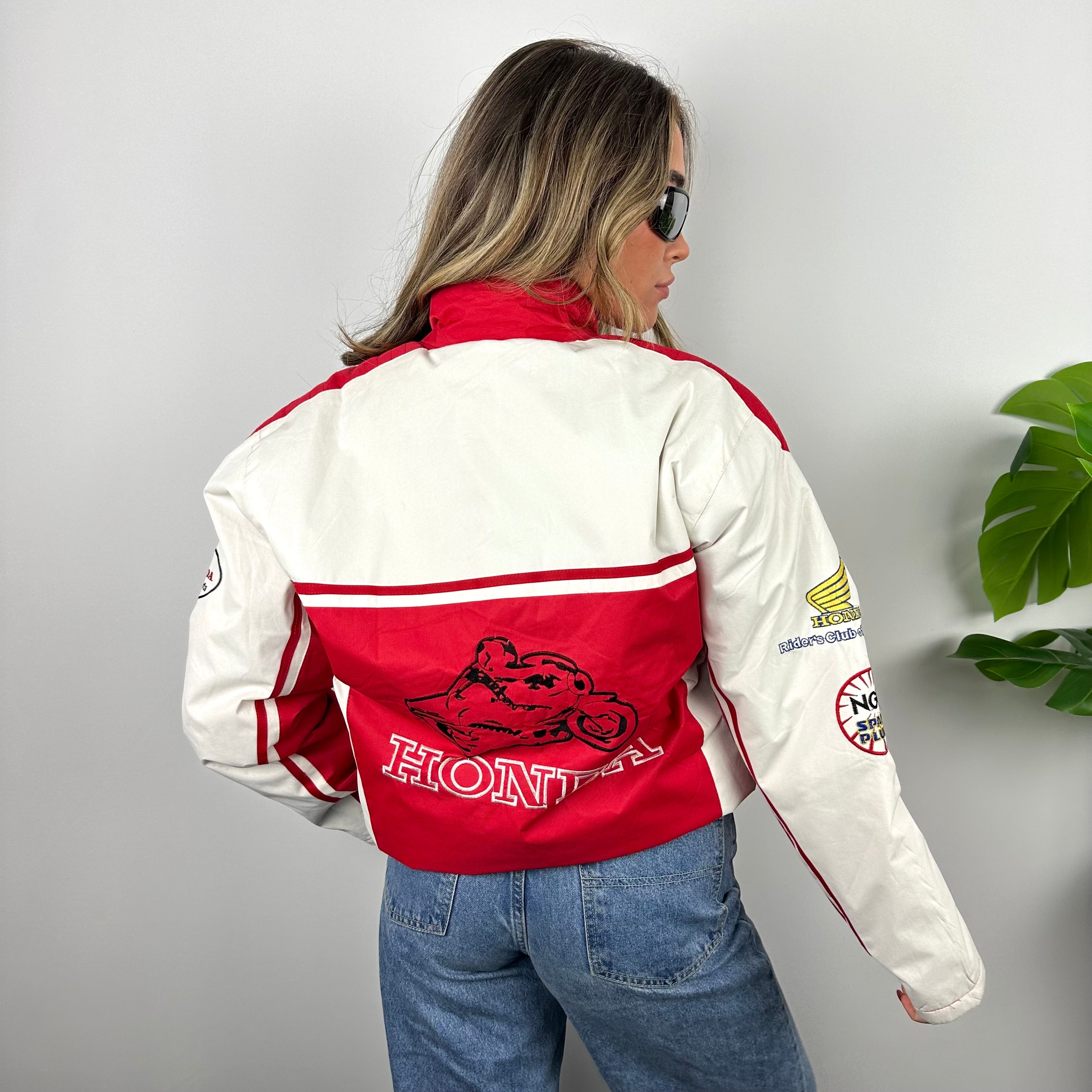 Honda Racing Red & White Embroidered Spell Out Zip Up Racing Jacket (L)