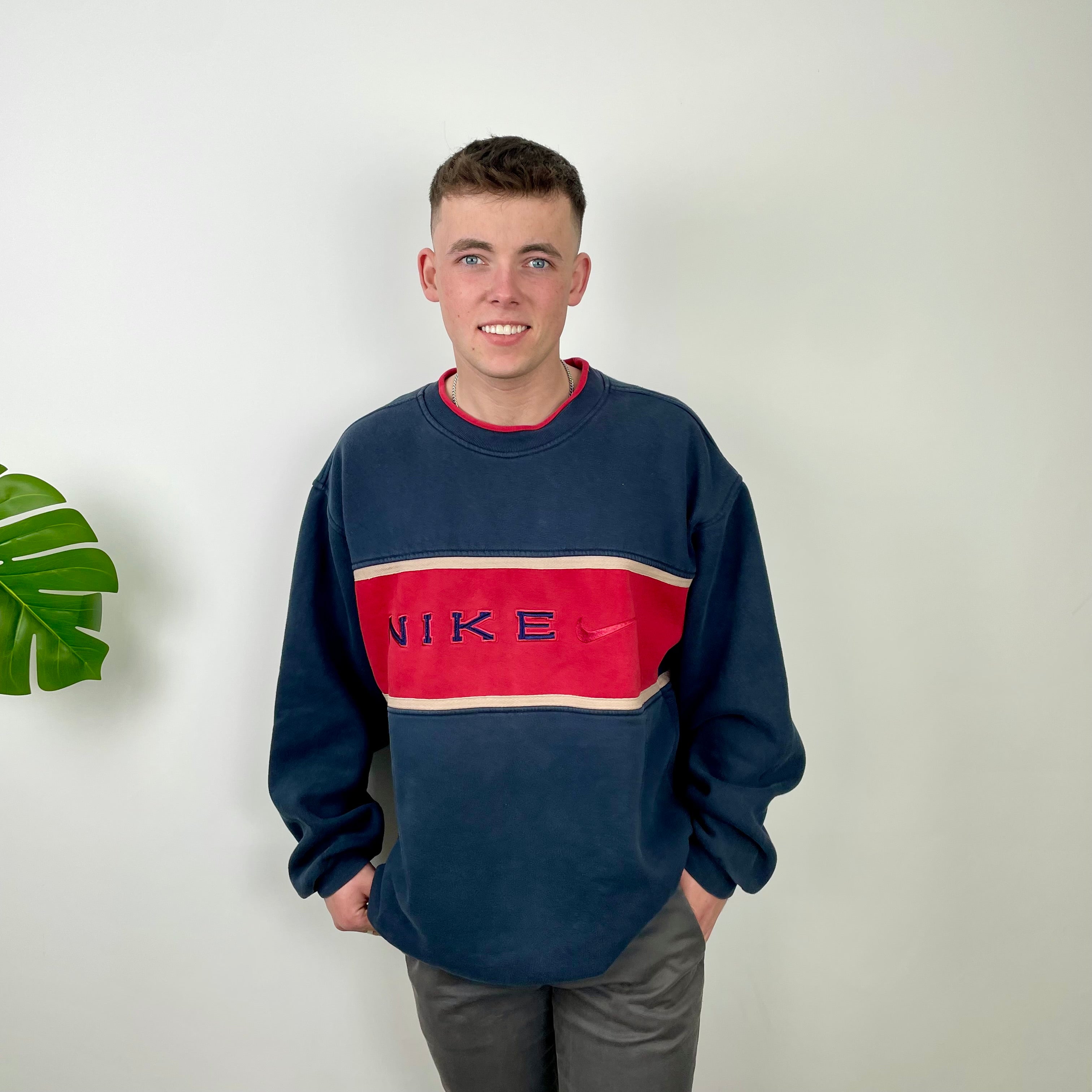 Nike Navy Embroidered Swoosh Sweatshirt (XL)