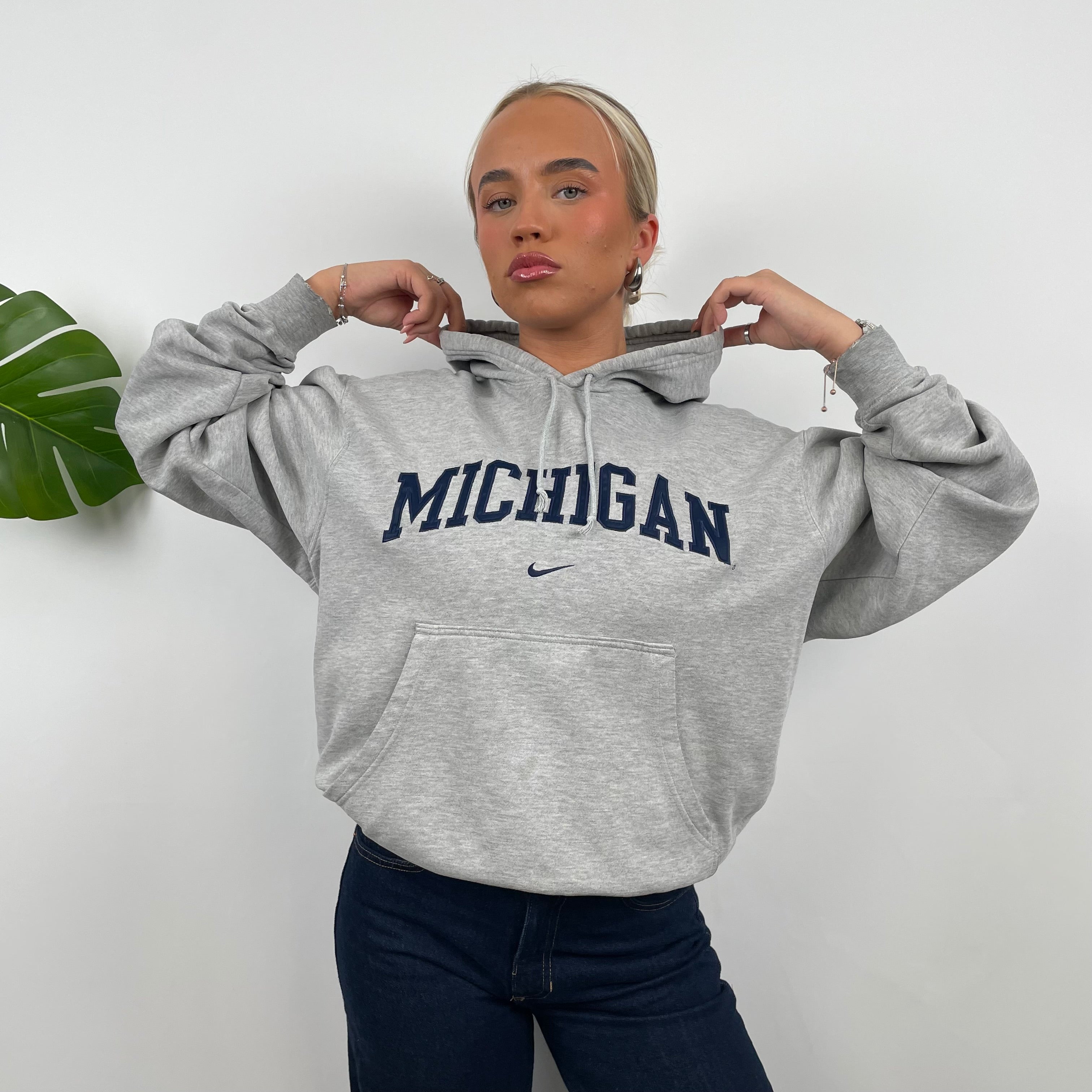 Nike x Michigan RARE Grey Embroidered Spell Out Hoodie (S)