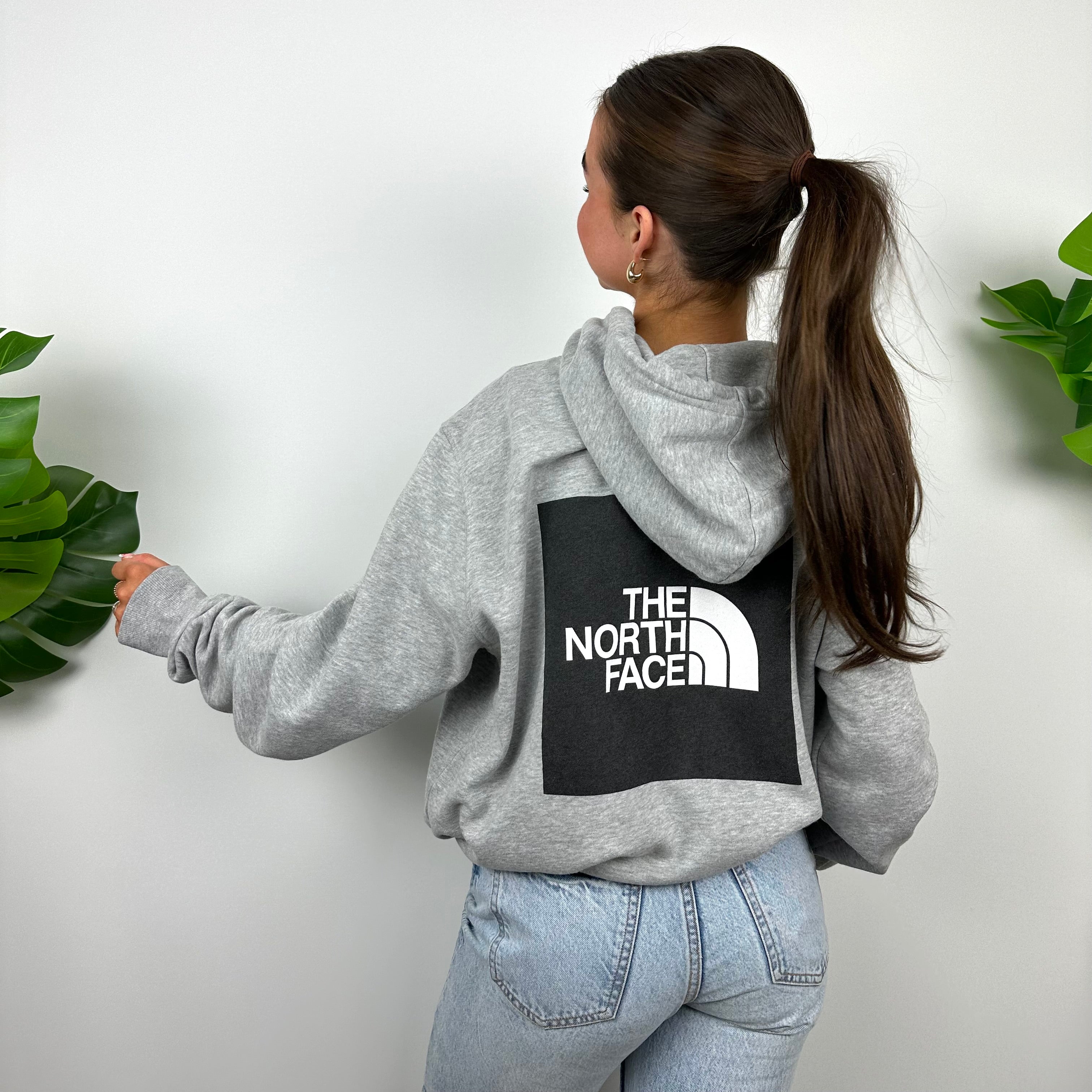 North Face Grey Spell Out Hoodie (L)