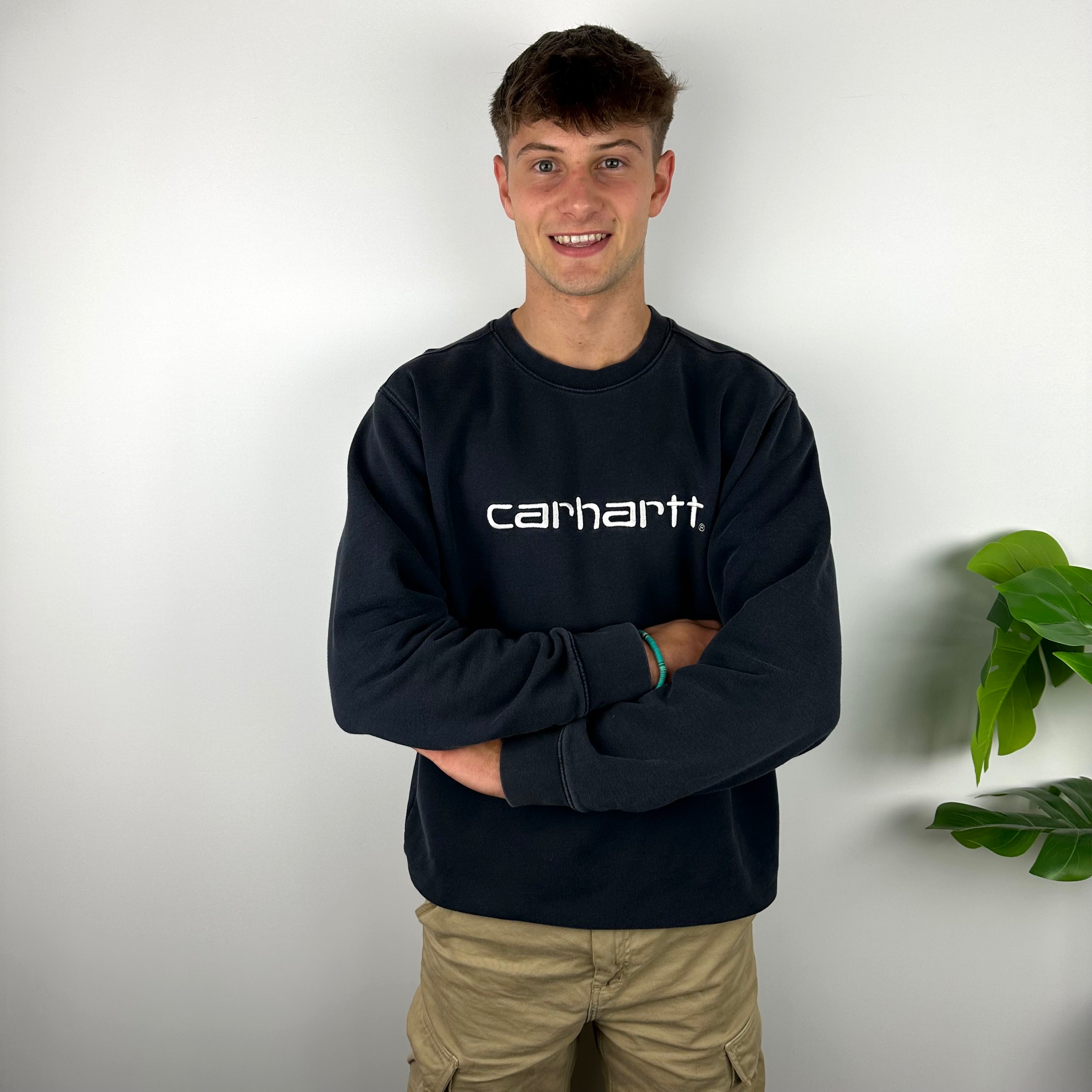 Carhartt Navy Embroidered Spell Out Sweatshirt (XL)