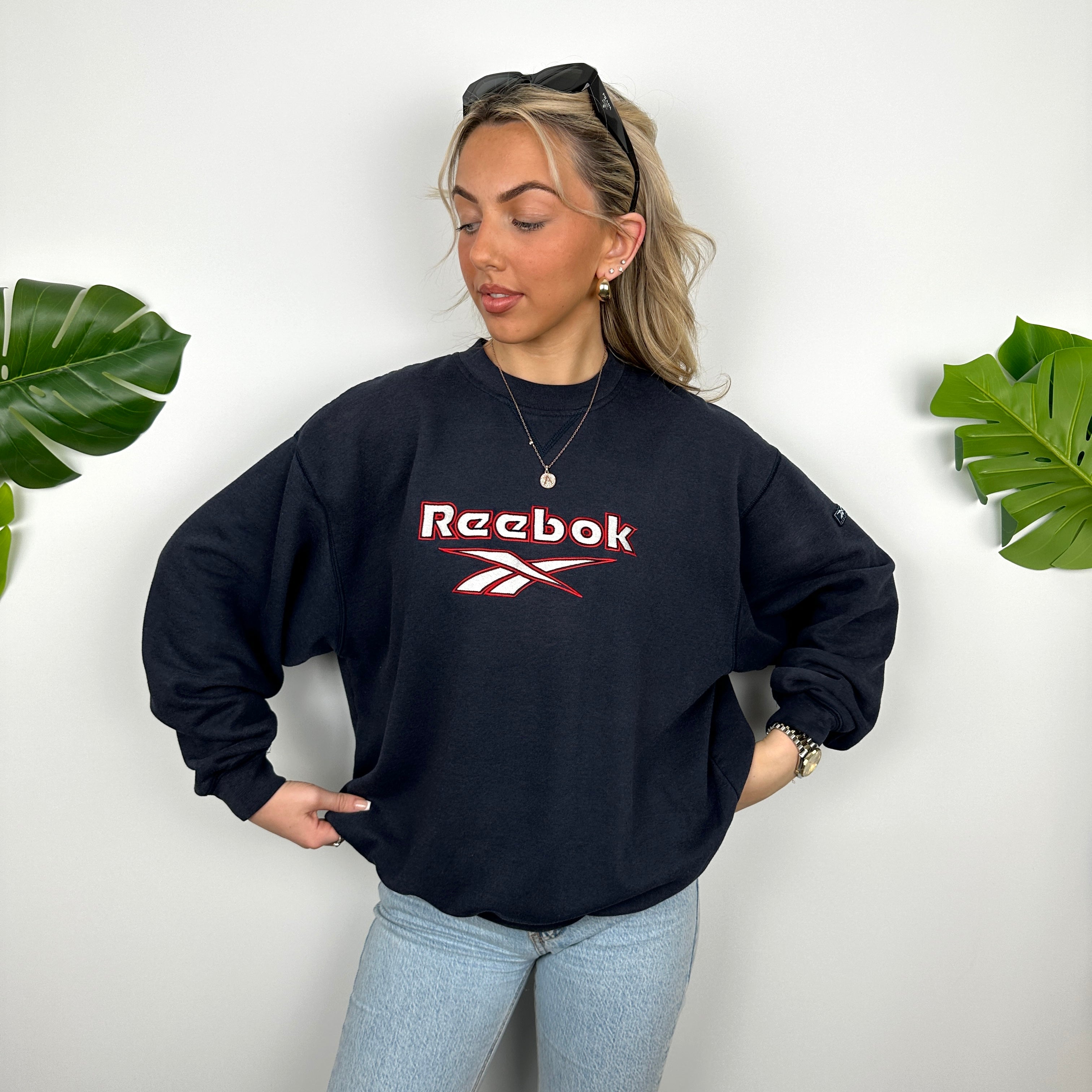 Reebok Navy Embroidered Spell Out Sweatshirt (M)