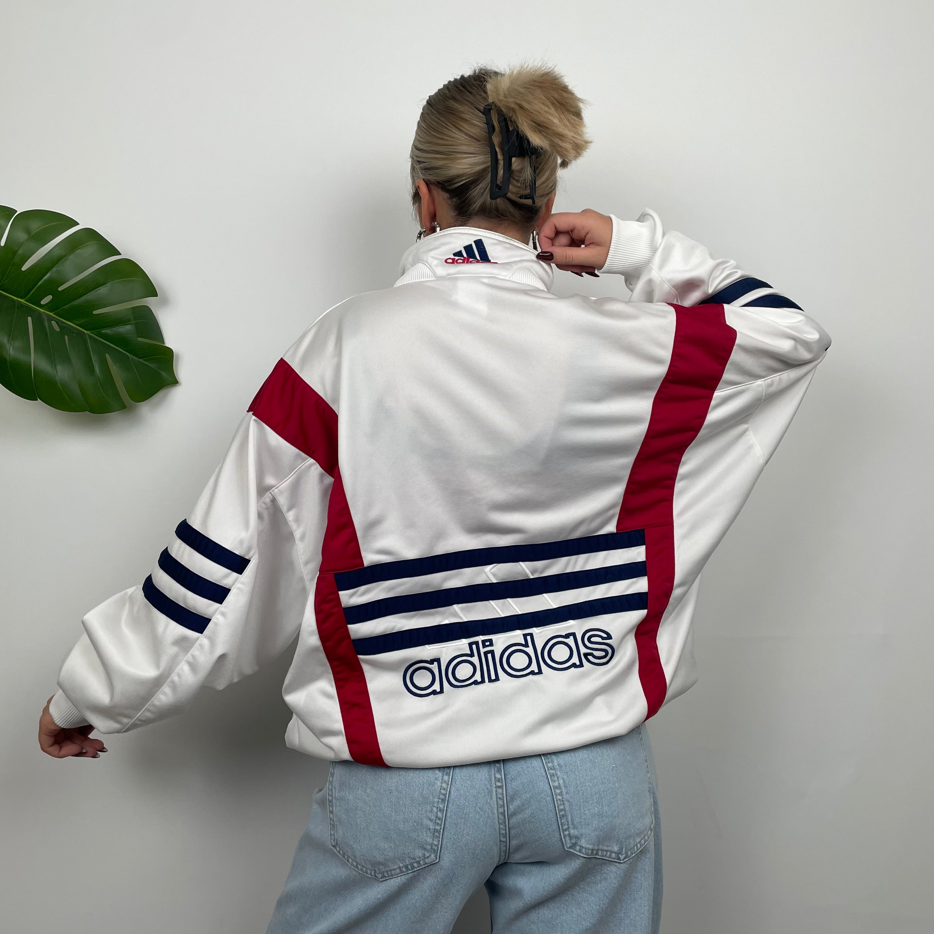 Adidas RARE Embroidered Spell Out Colour Block Zip Up Track Jacket (L)