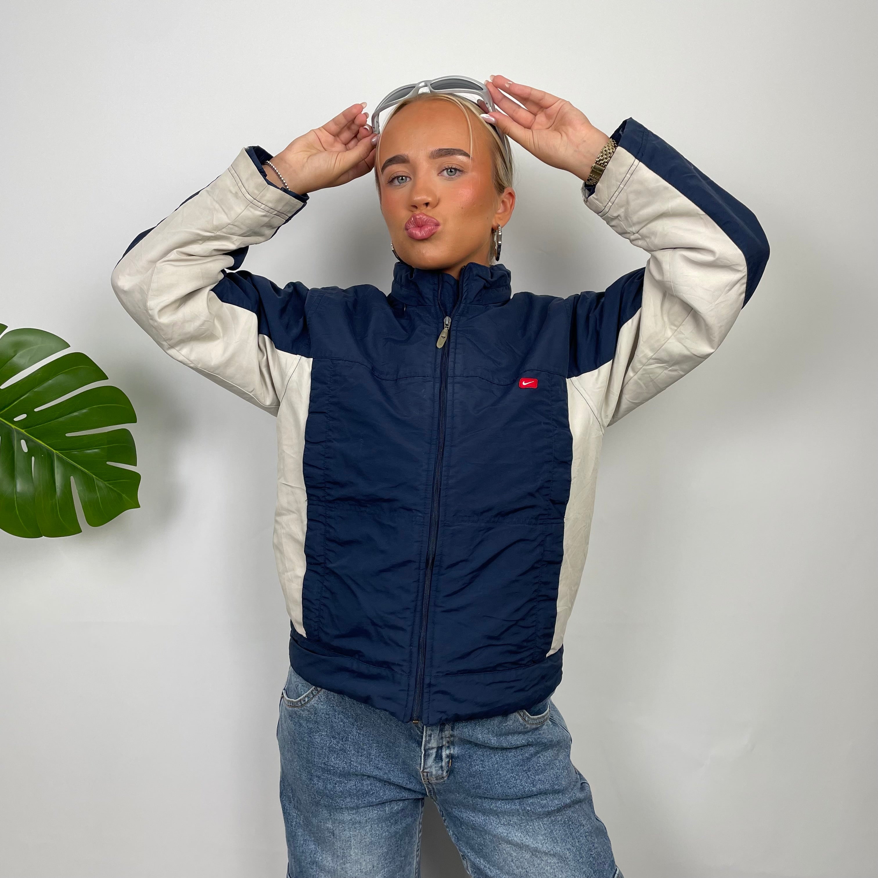 Nike Navy Embroidered Swoosh Windbreaker Jacket (L)