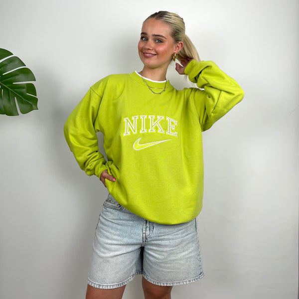 Nike Lime Green Embroidered Spell Out Sweatshirt (L)