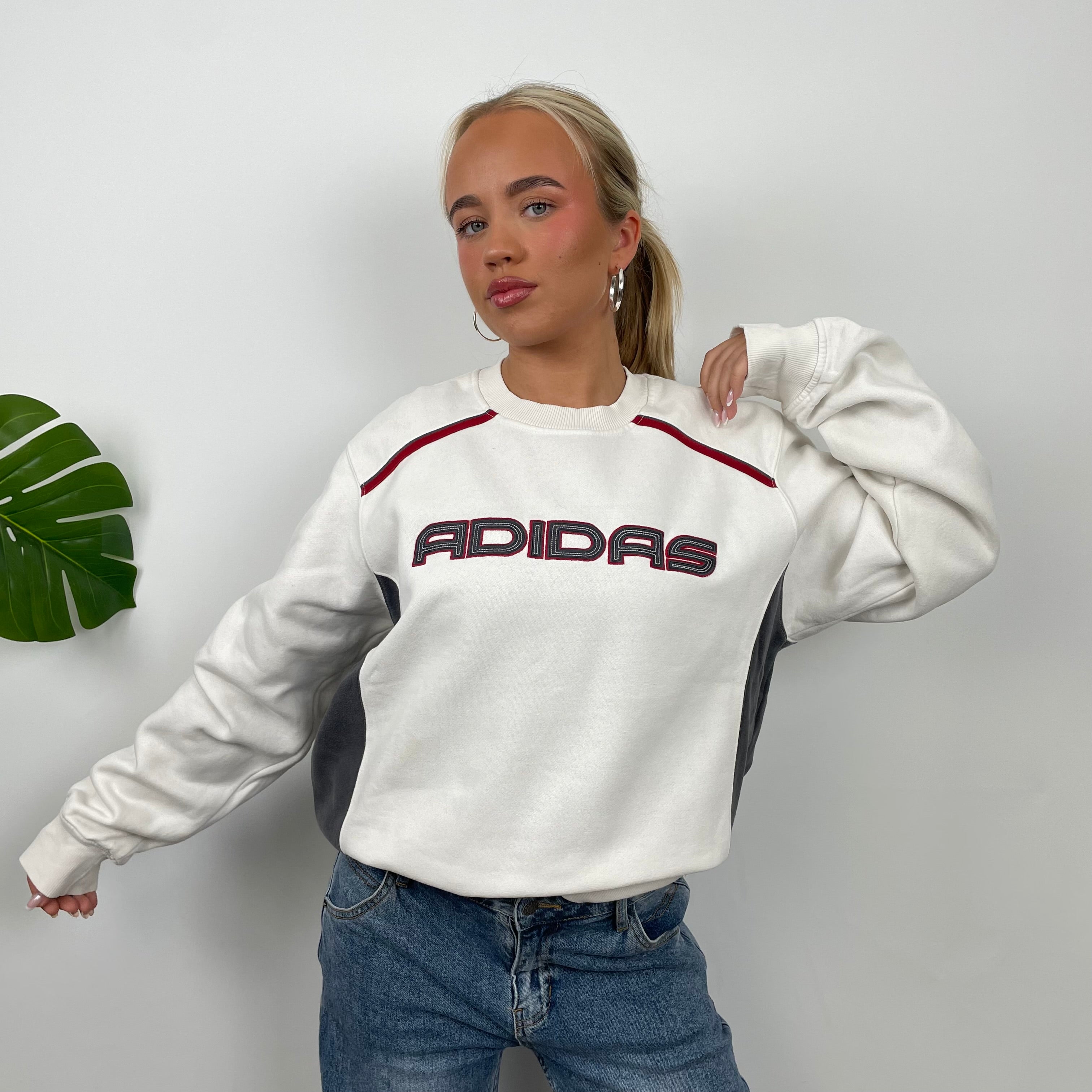 Adidas White Embroidered Spell Out Sweatshirt (M)