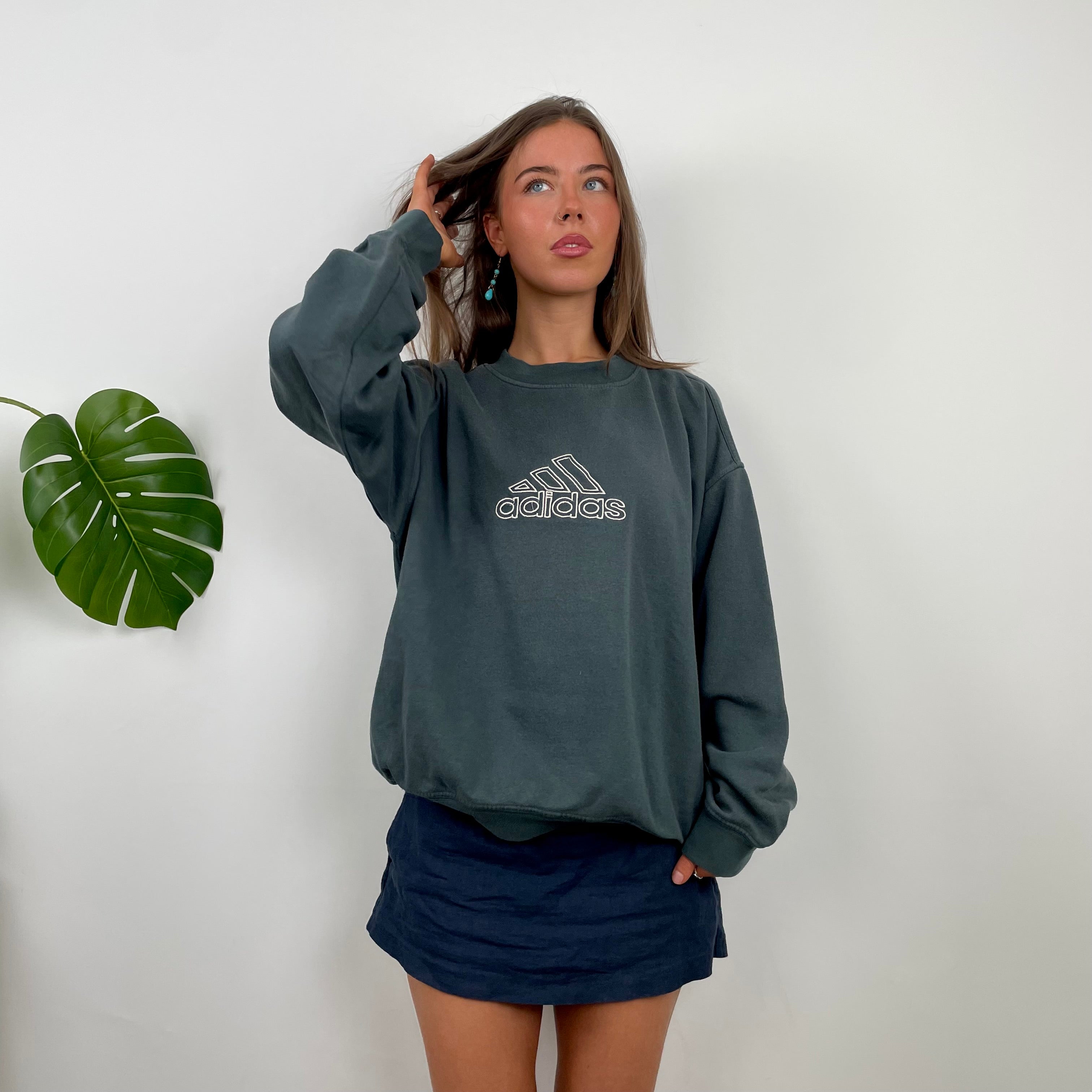 Adidas Grey Embroidered Spell Out Sweatshirt (M)