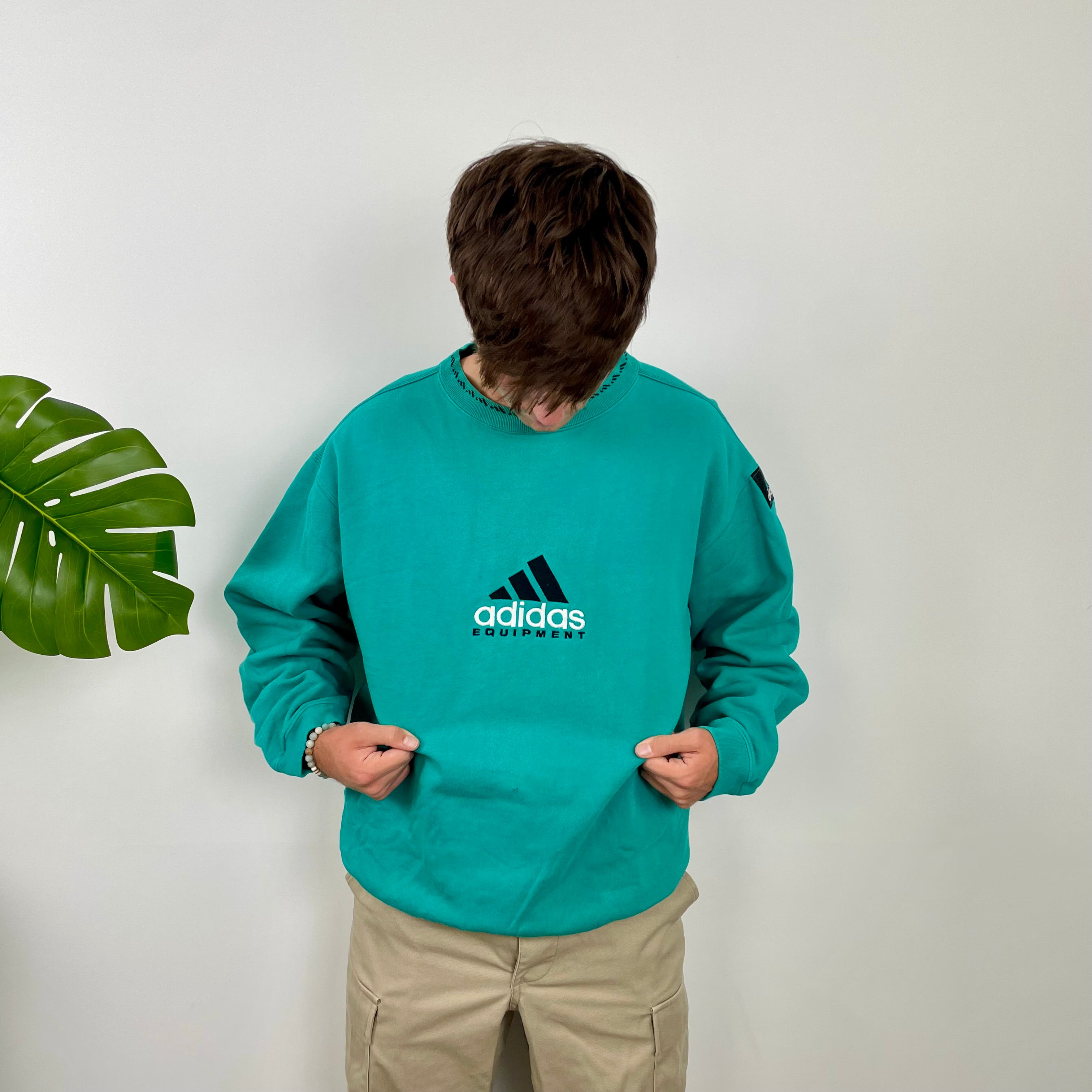 Adidas Equipment Turquoise Blue Embroidered Spell Out Sweatshirt (L)