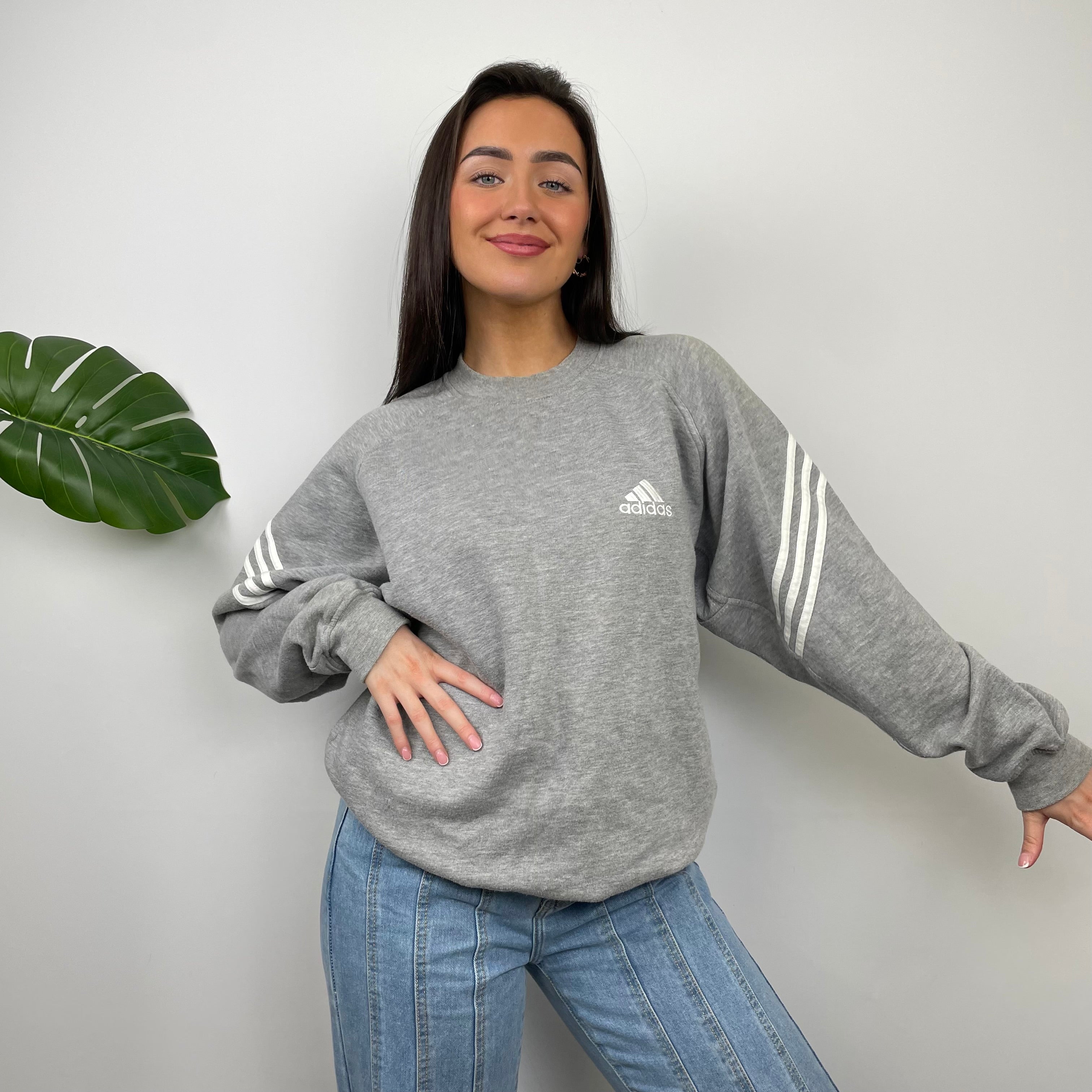 Adidas Grey Embroidered Spell Out Sweatshirt (L)