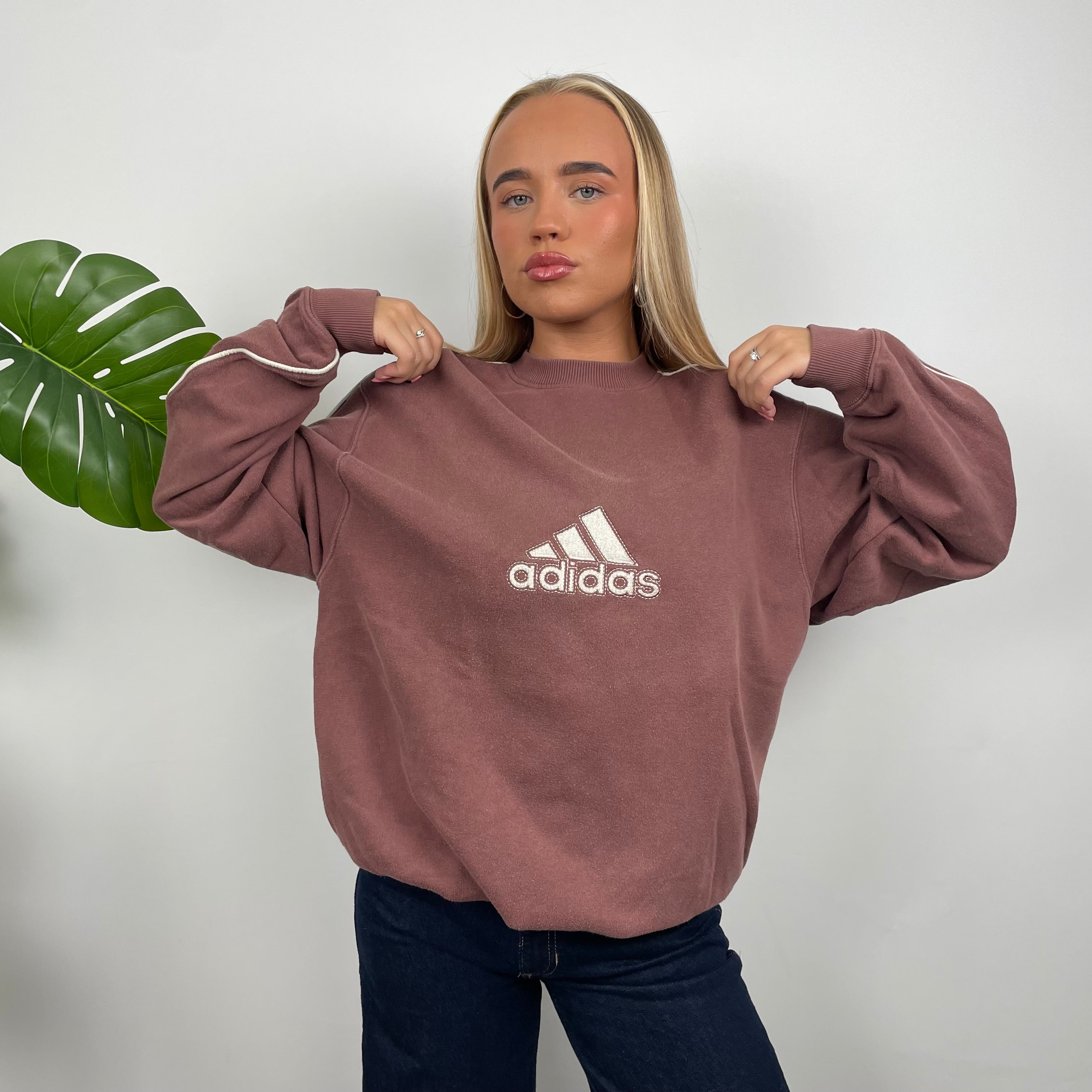 Adidas Maroon Embroidered Spell Out Sweatshirt (L)