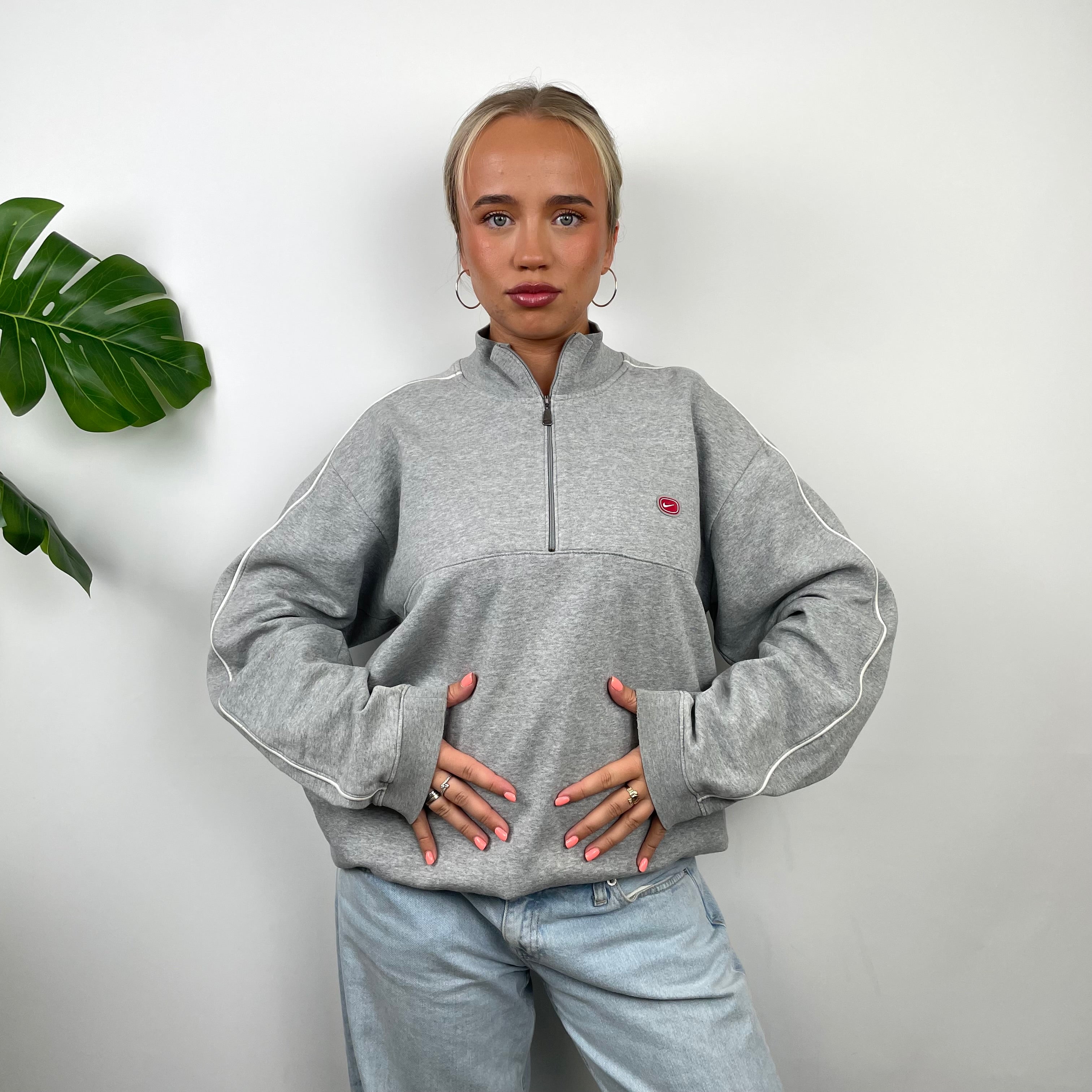 Nike Cortez Grey Embroidered Spell Out Quarter Zip Sweatshirt (L)