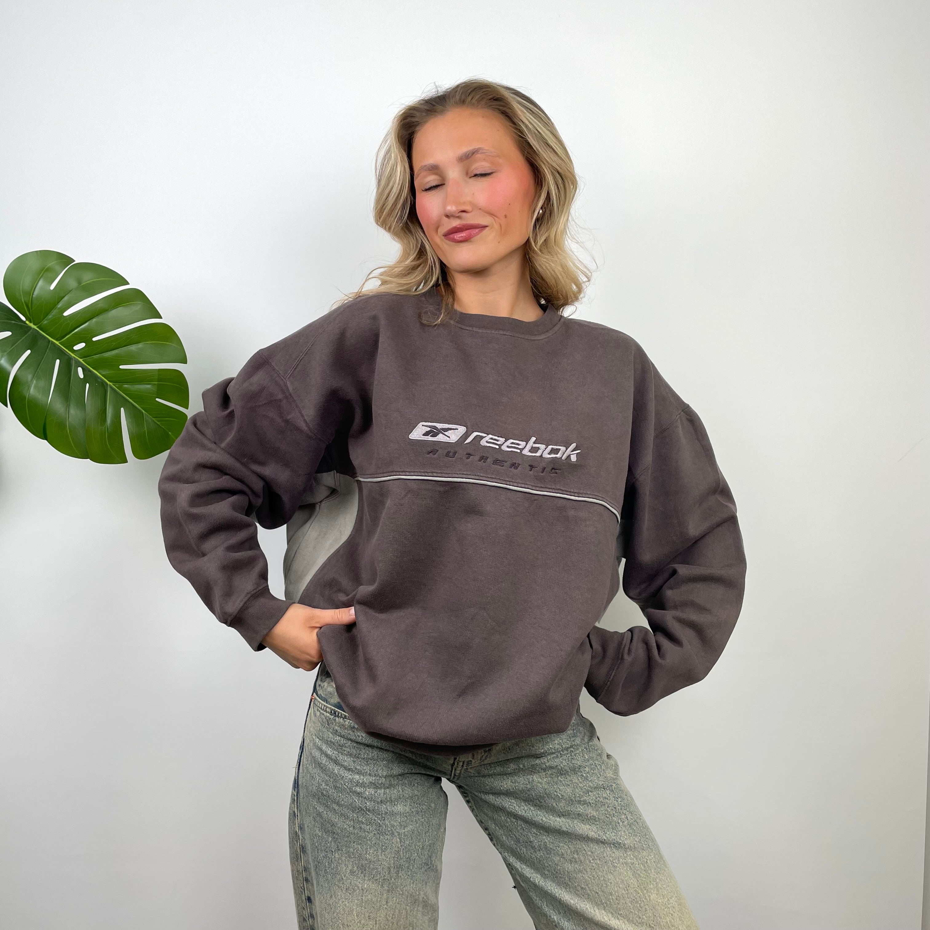Reebok Authentic Brown Embroidered Spell Out Sweatshirt (L)