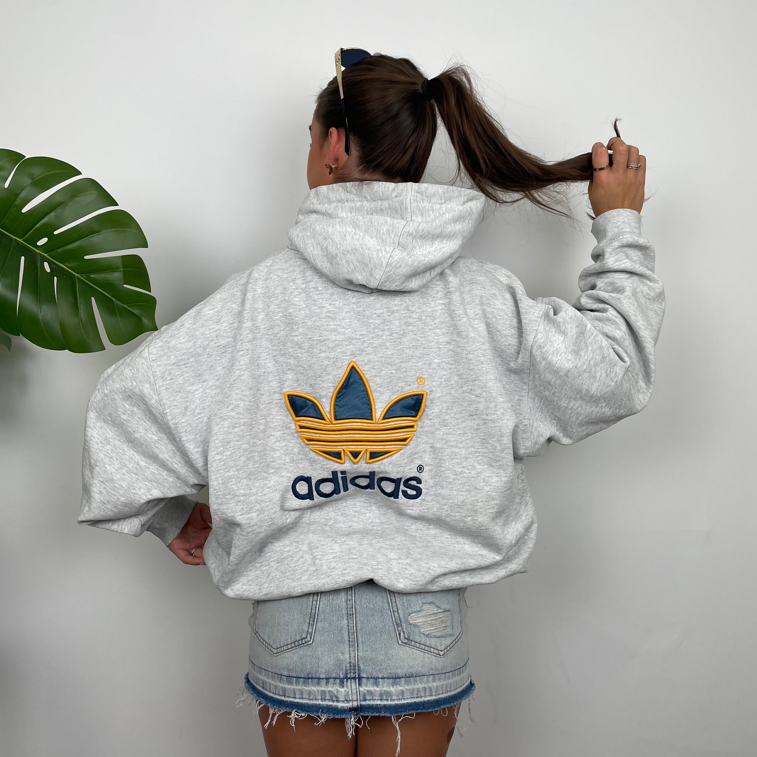 Adidas Grey Embroidered Spell Out Hoodie (M)