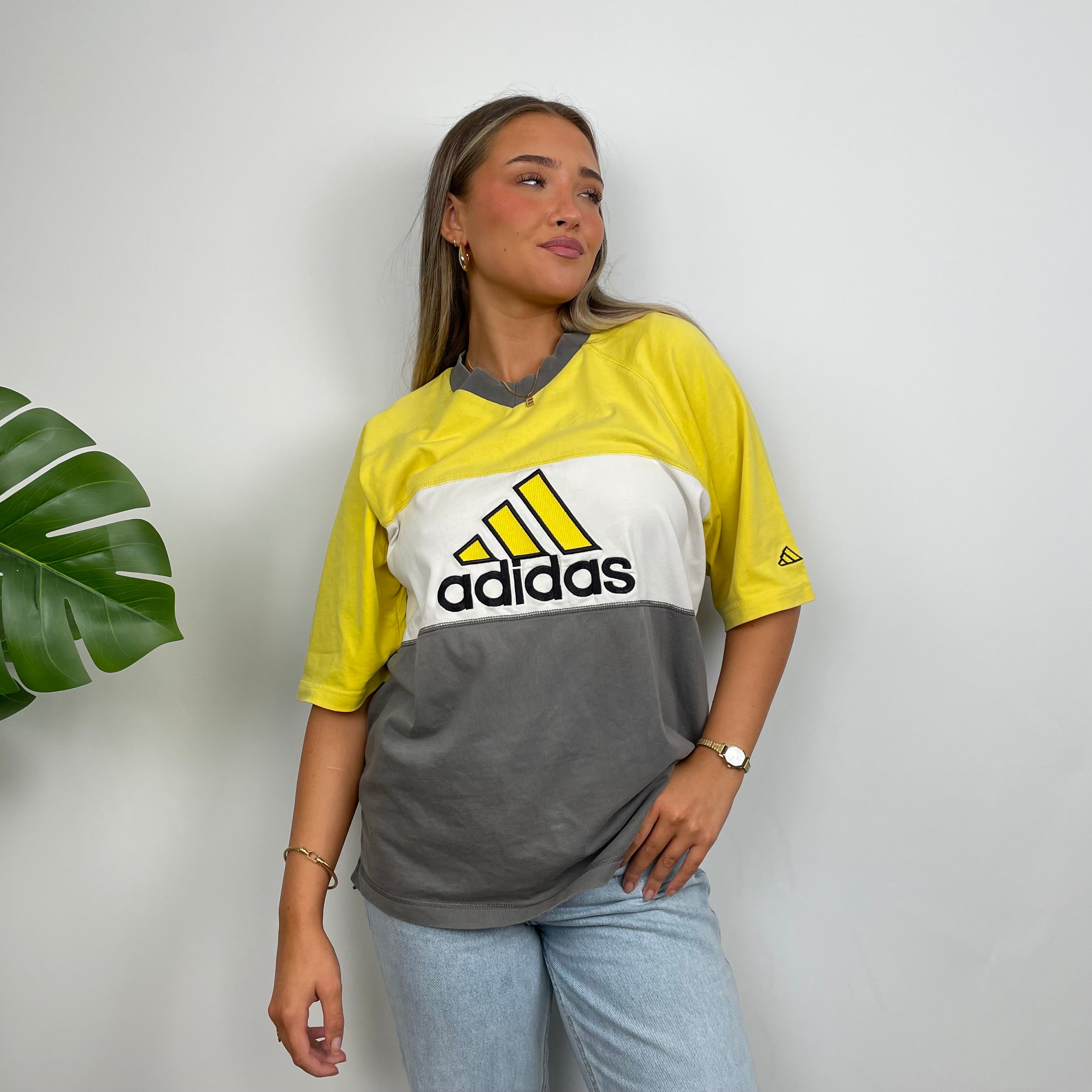 Adidas RARE Yellow & Grey Embroidered Spell Out T Shirt (L)