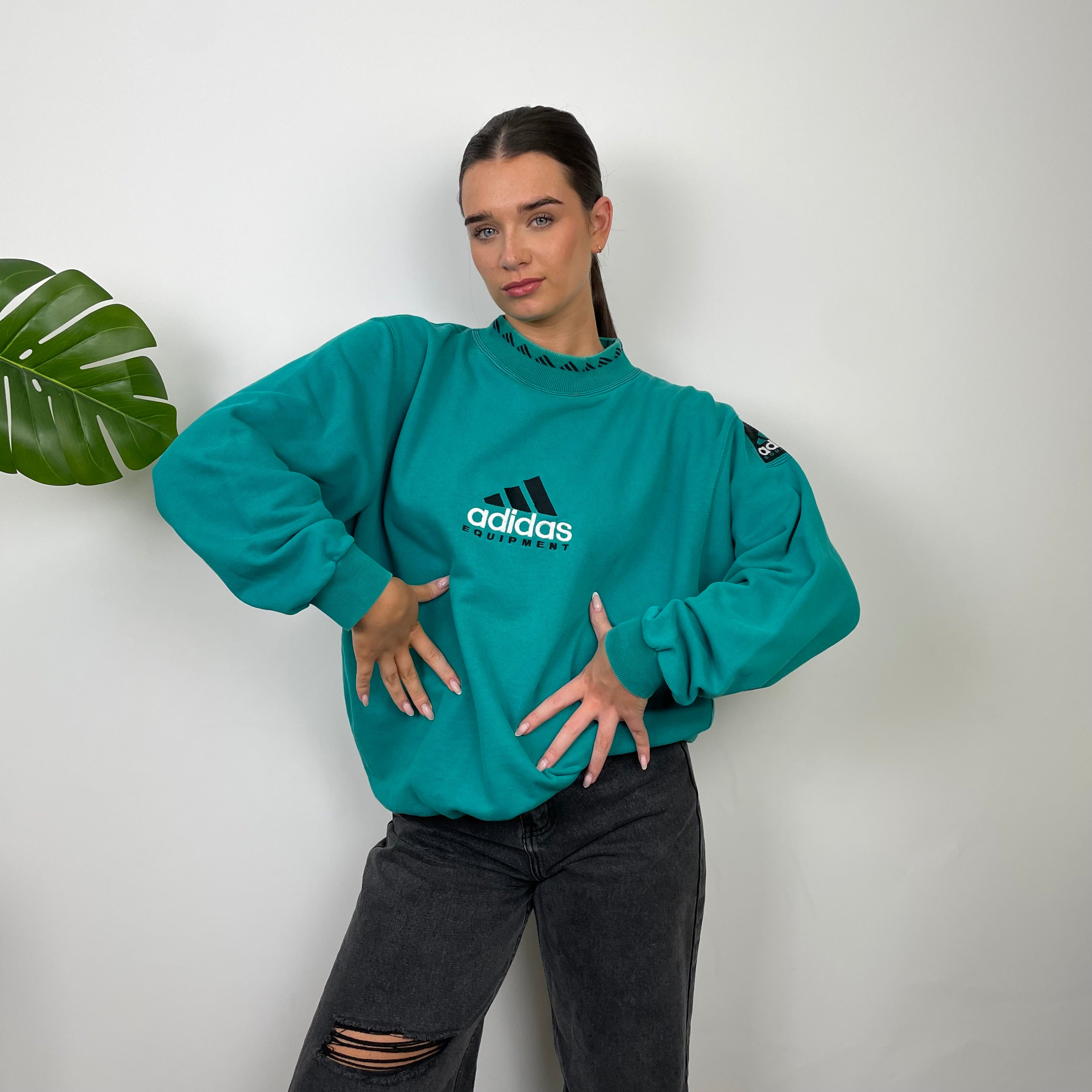 Adidas Equipment Turquoise Blue Embroidered Spell Out Sweatshirt (L)